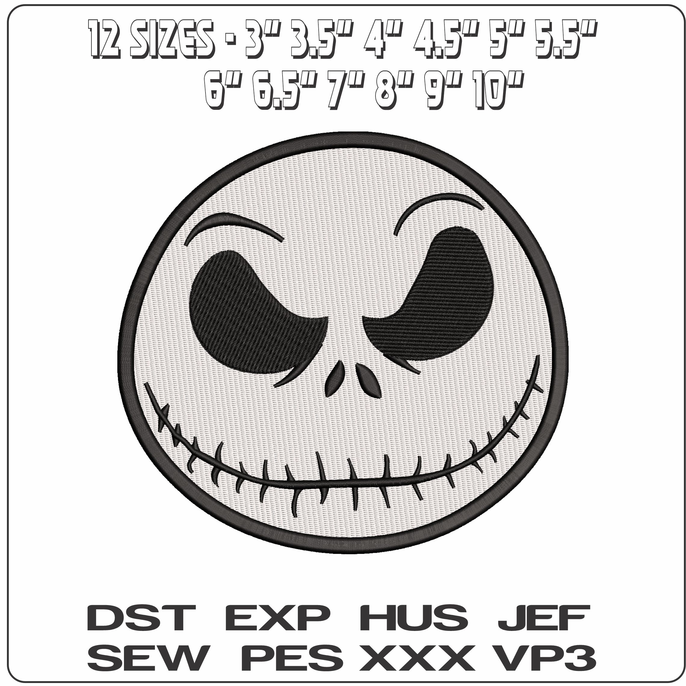 Jack Face filled in Halloween - Elegant embroidery design file - instant download — view 2