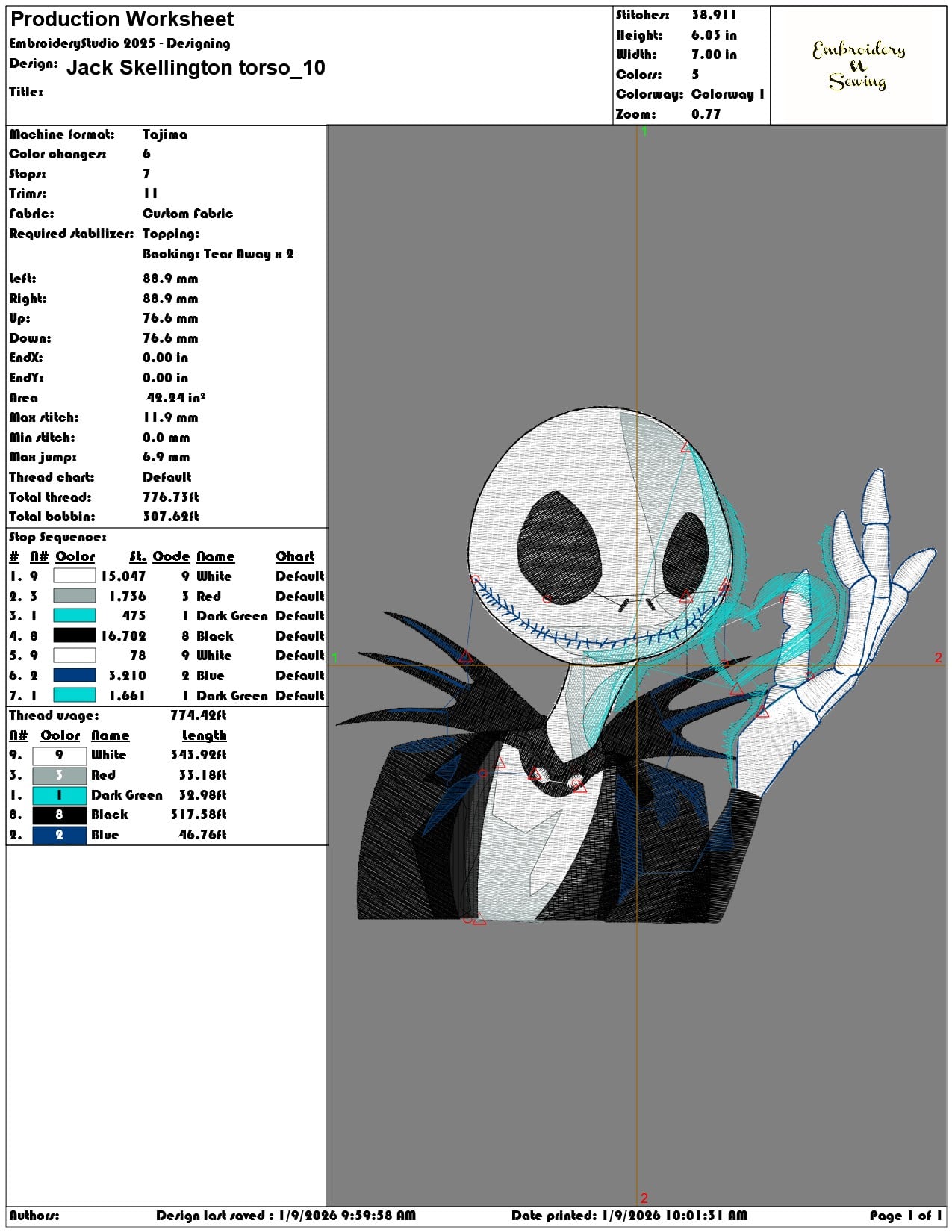 Jack Skellington torso - Elegant embroidery design file - instant download — view 3