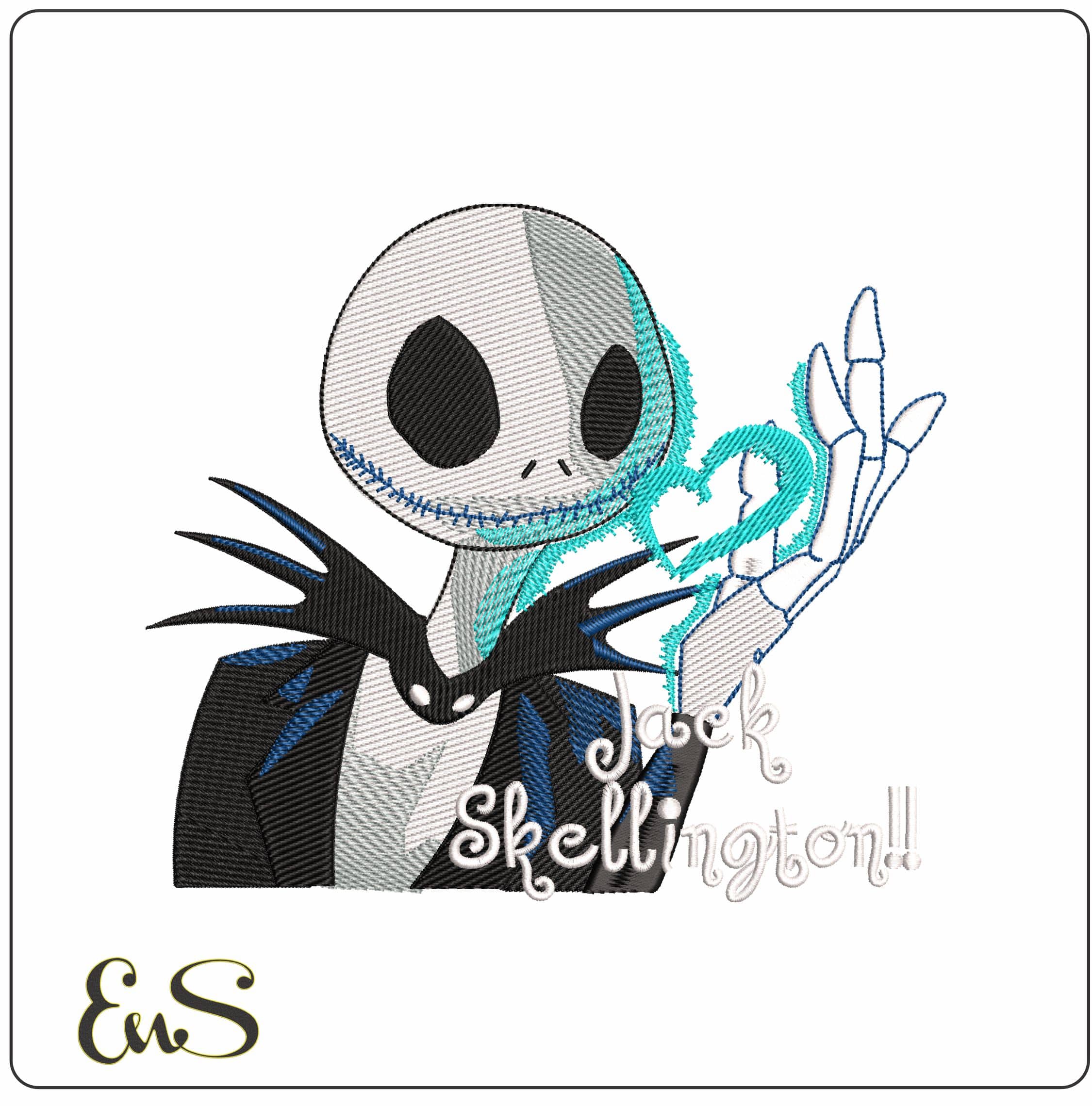 Jack Skellington torso and name - Elegant embroidery design file - instant download