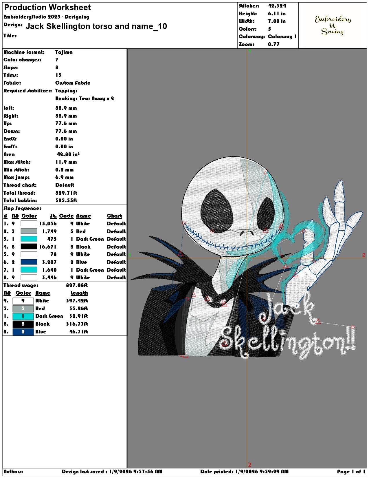Jack Skellington torso and name - Elegant embroidery design file - instant download — view 3