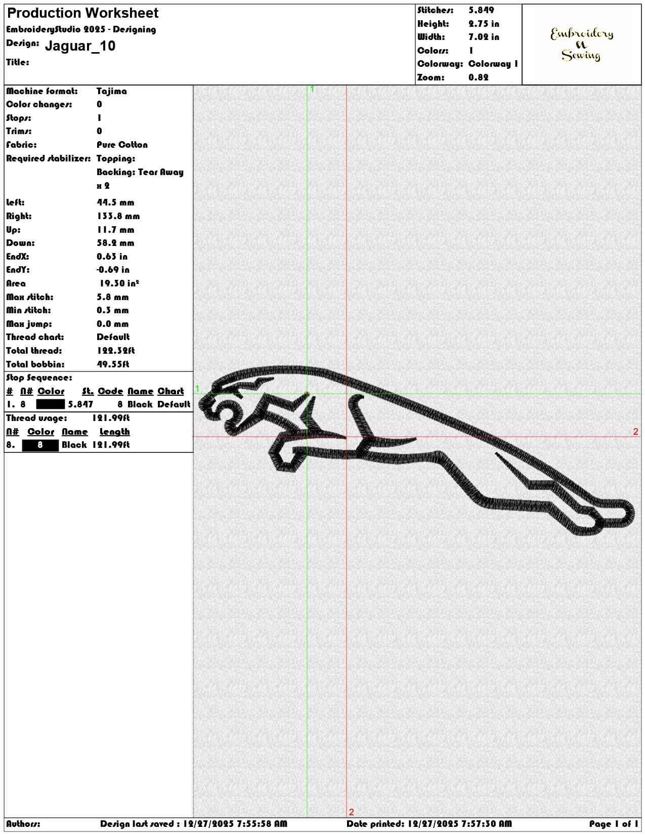 Jaguar - Elegant embroidery design file - instant download — view 3
