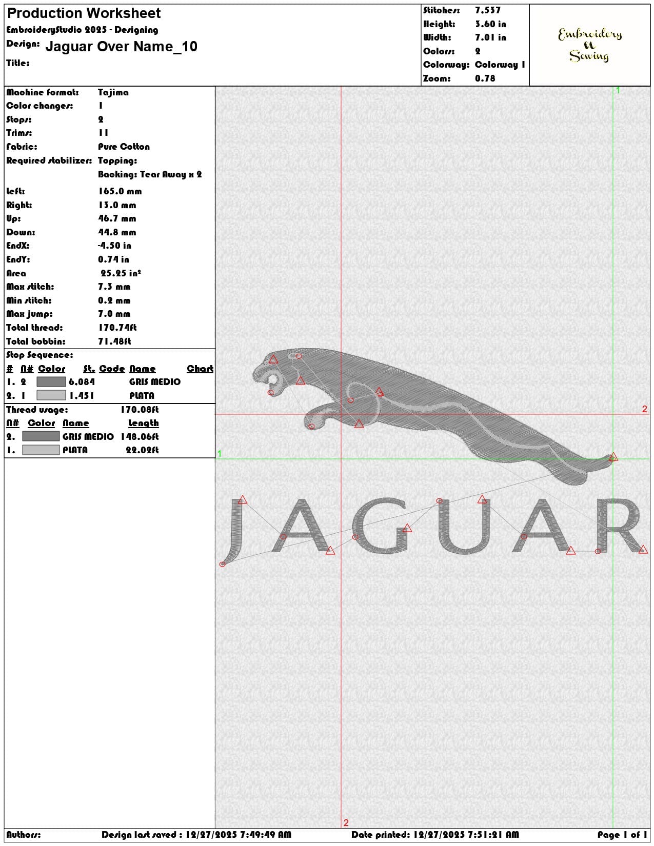 Jaguar Over Name - Elegant embroidery design file - instant download — view 3