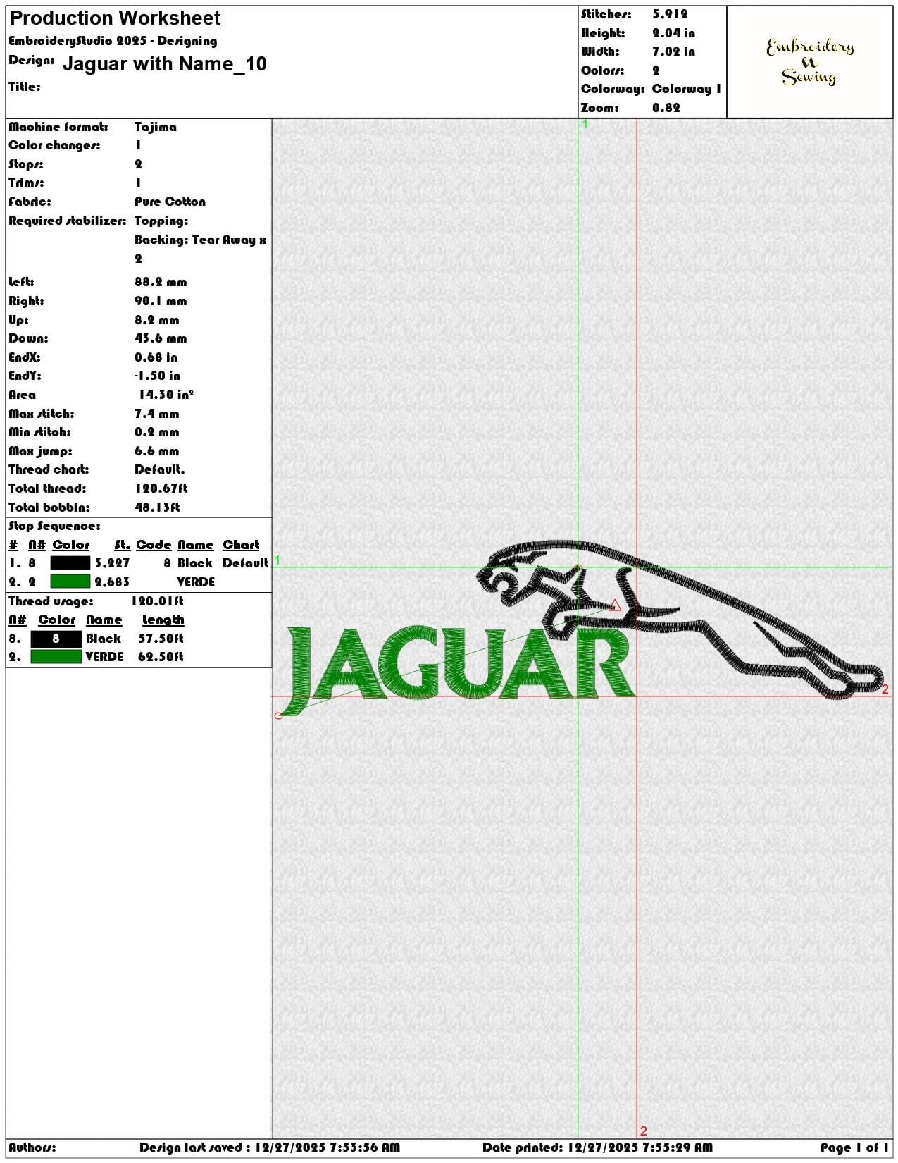 Jaguar with Name - Elegant embroidery design file - instant download — view 3