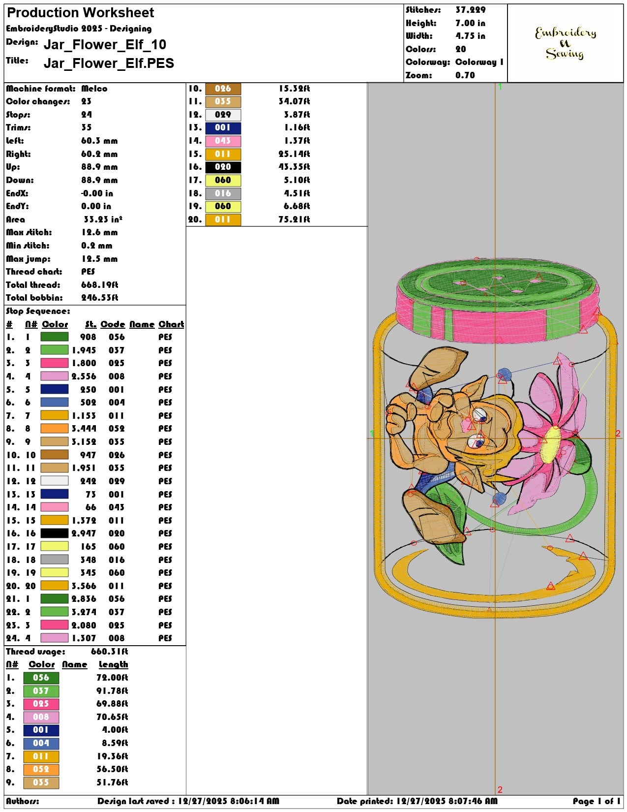 Jar Flower Elf - Elegant embroidery design file - instant download — view 3
