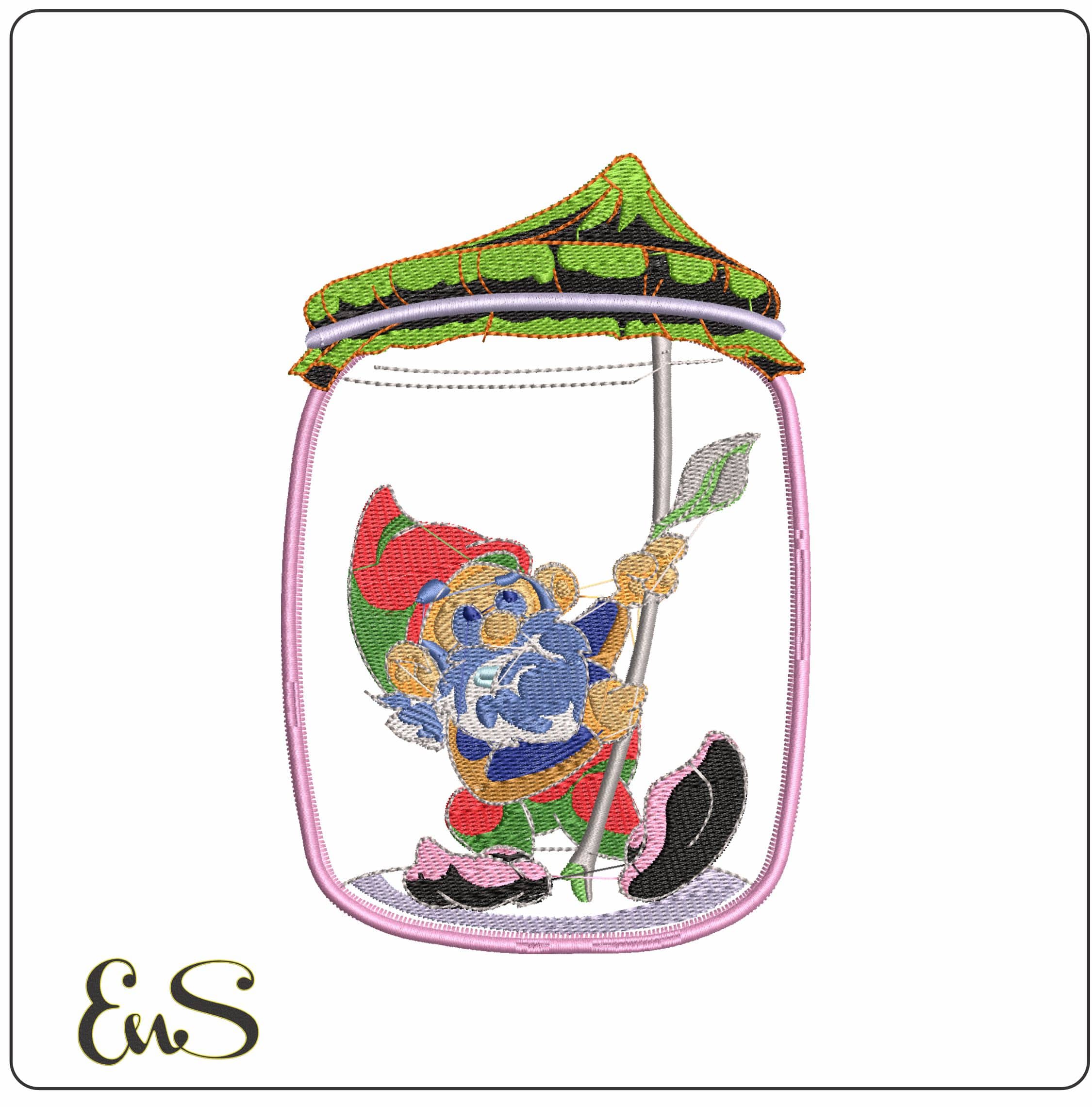 Jar Twig Gnome - Elegant embroidery design file - instant download