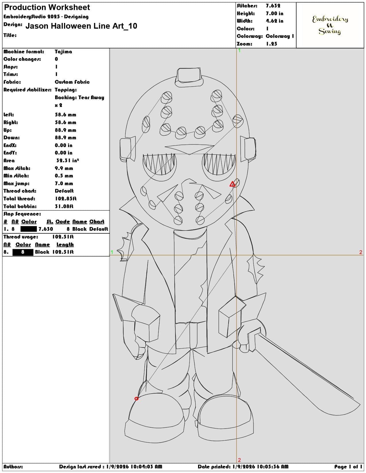 Jason Halloween Line Art - Elegant embroidery design file - instant download — view 3