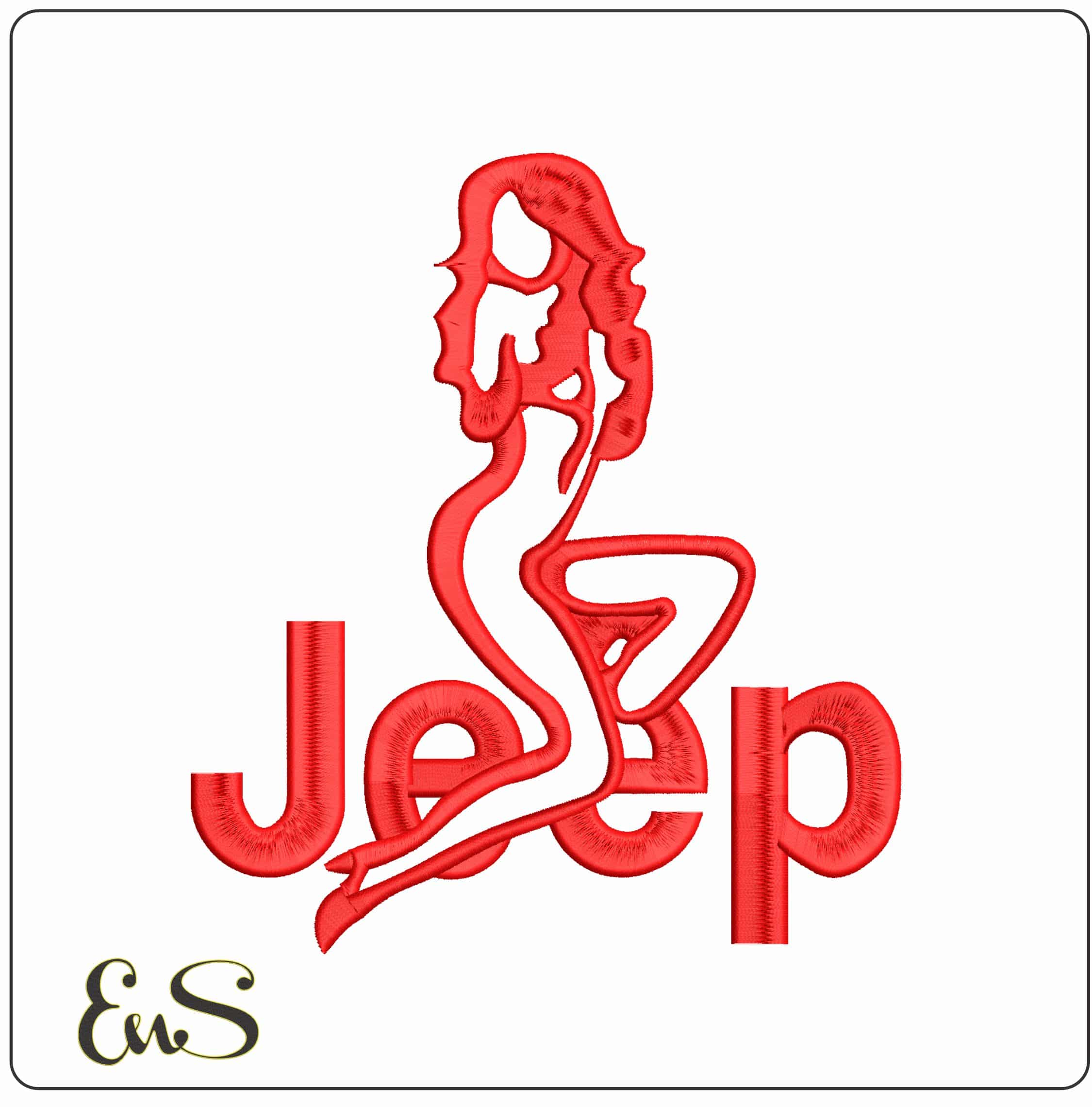 Jeep Logo with Lady - Elegant embroidery design file - instant download