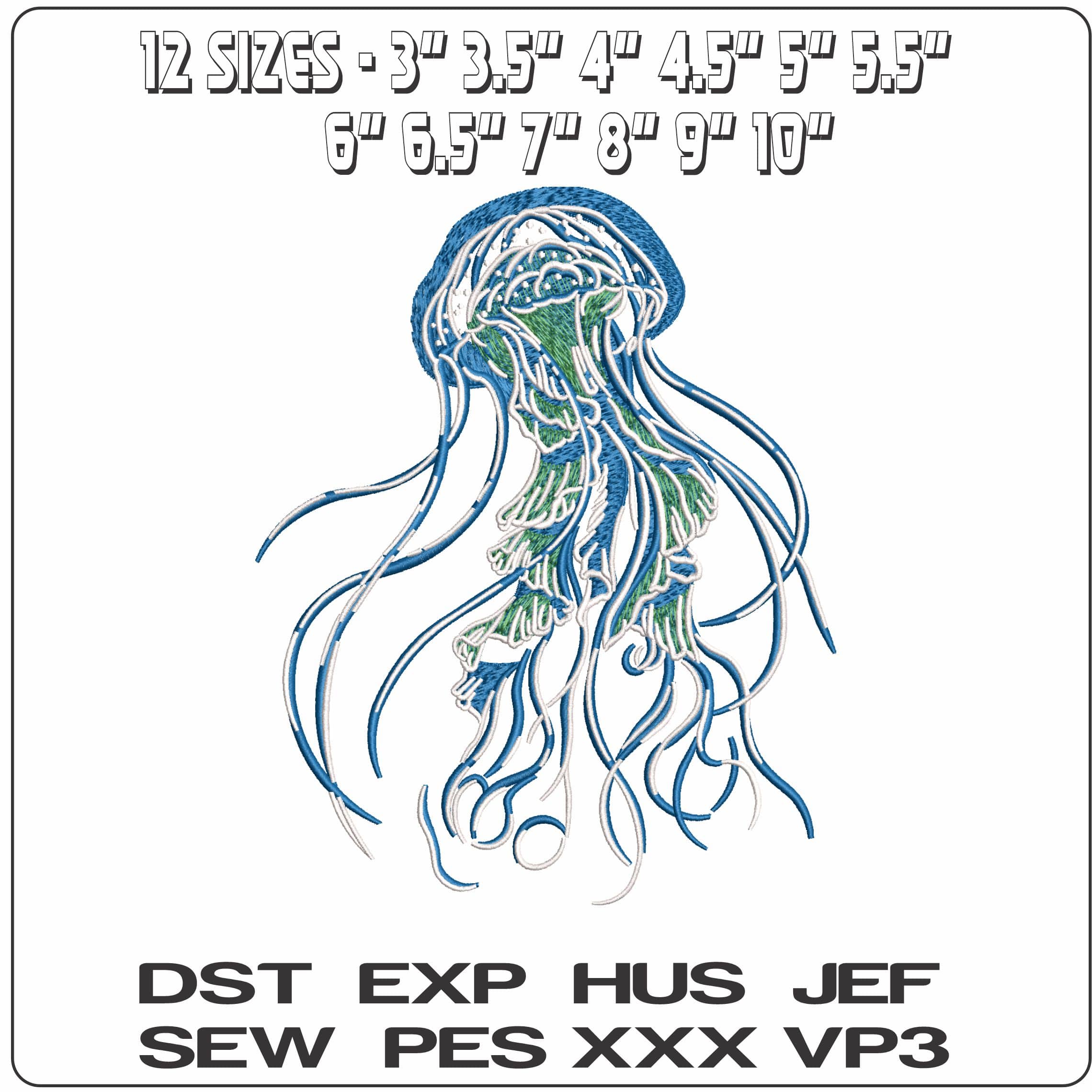 Jelly fish Floating - Elegant embroidery design file - instant download — view 2