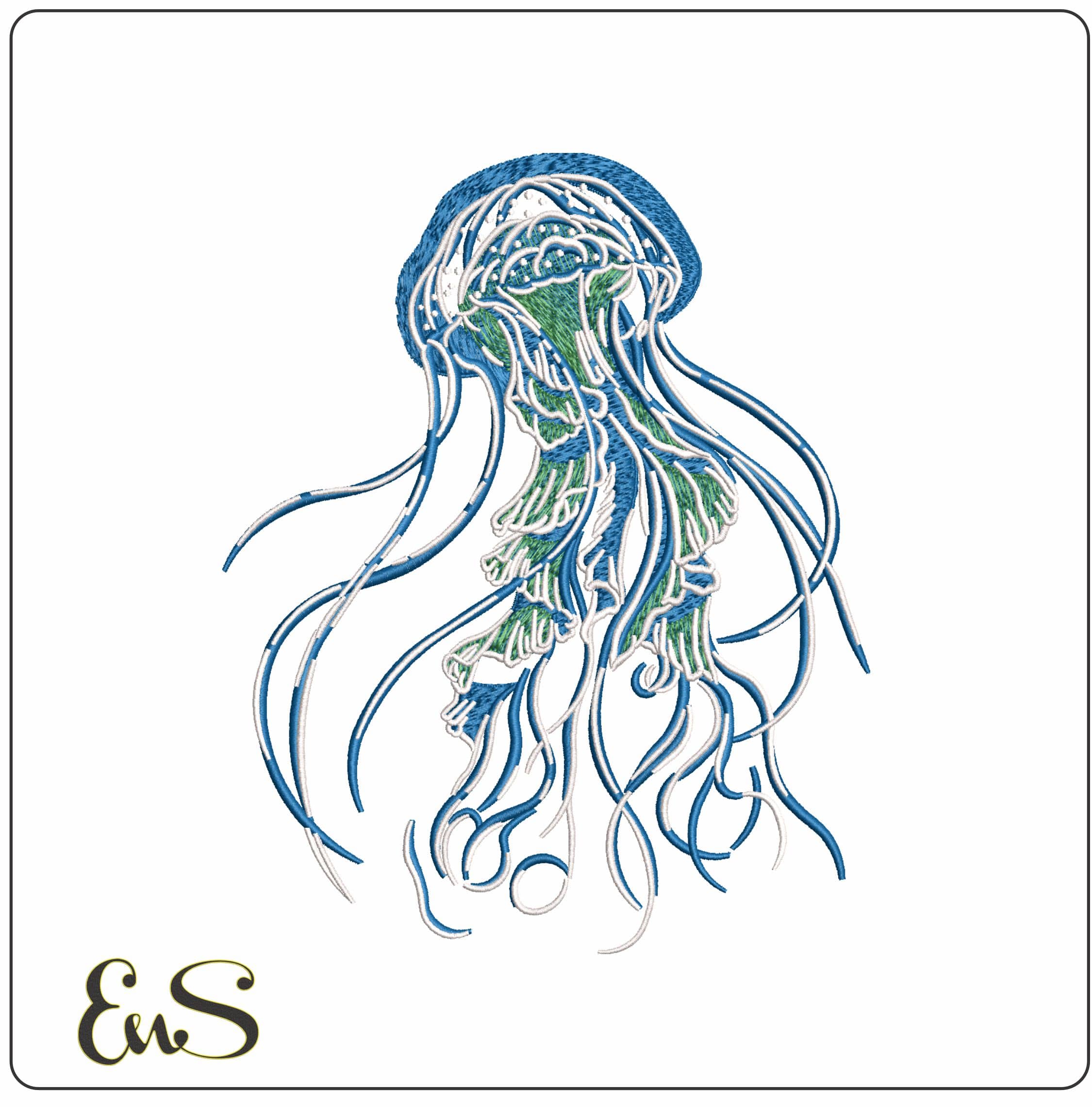 Jelly fish Floating - Elegant embroidery design file - instant download