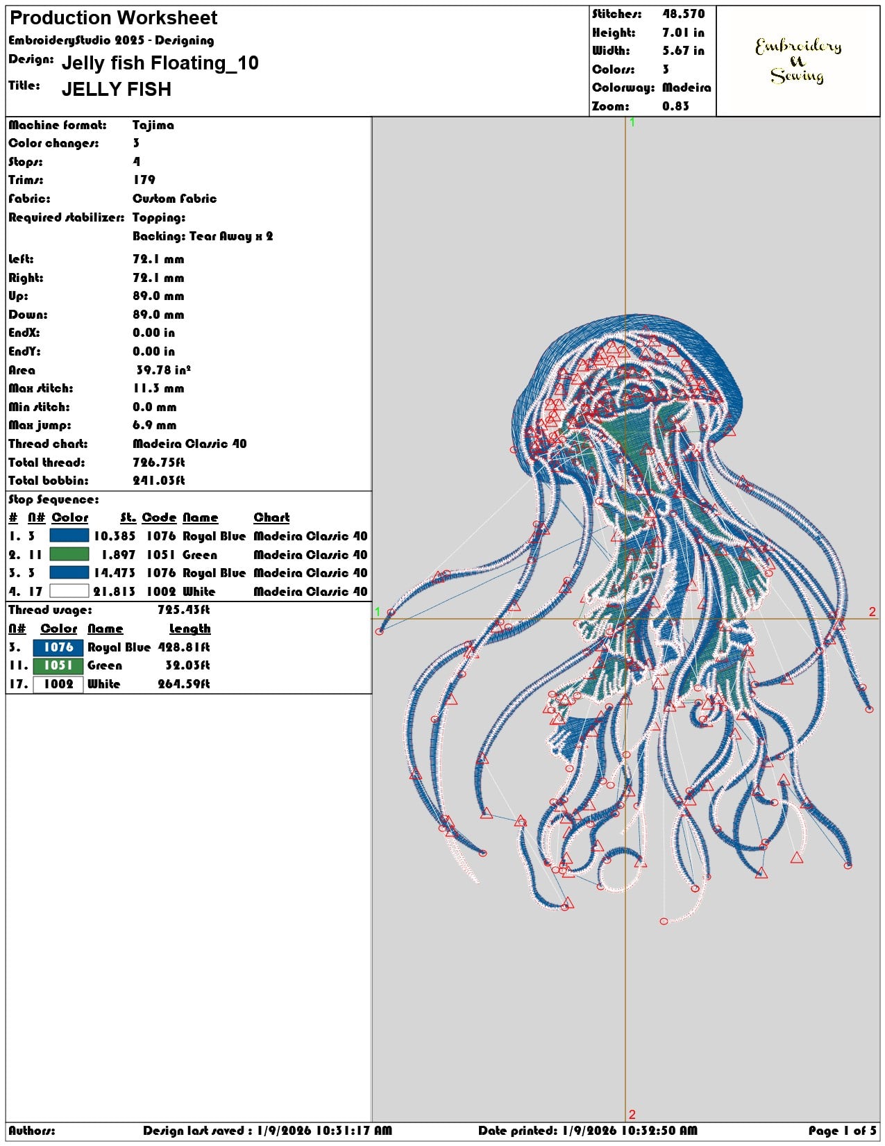 Jelly fish Floating - Elegant embroidery design file - instant download — view 3