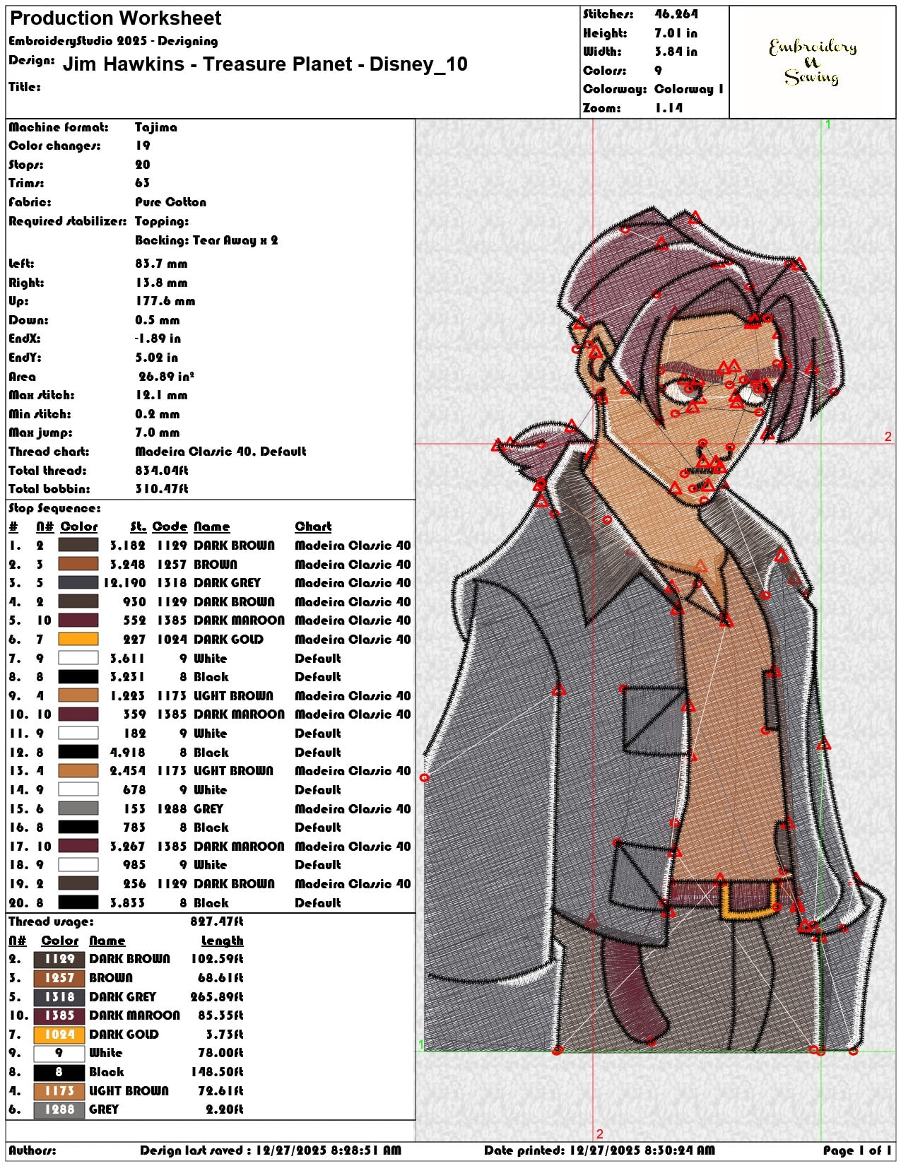 Jim Hawkins Treasure Planet Disney - Elegant embroidery design file - instant download — view 3