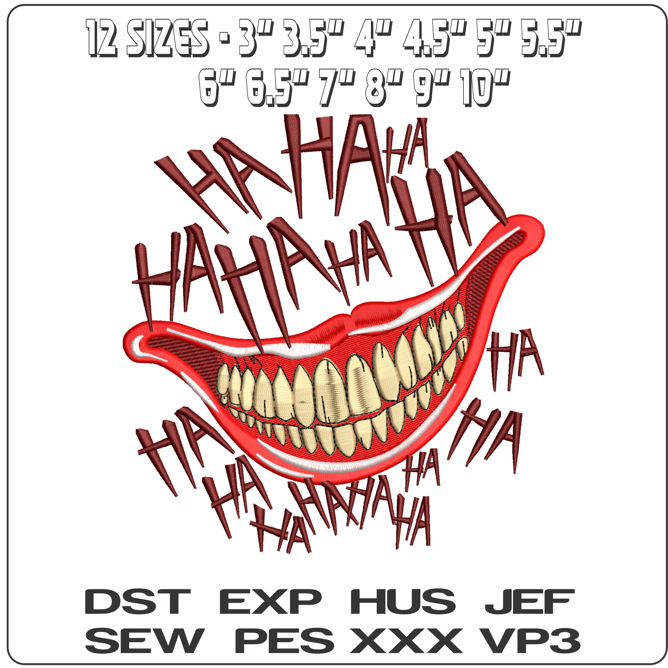 Joker Smile HaHaHa - Elegant embroidery design file - instant download — view 2