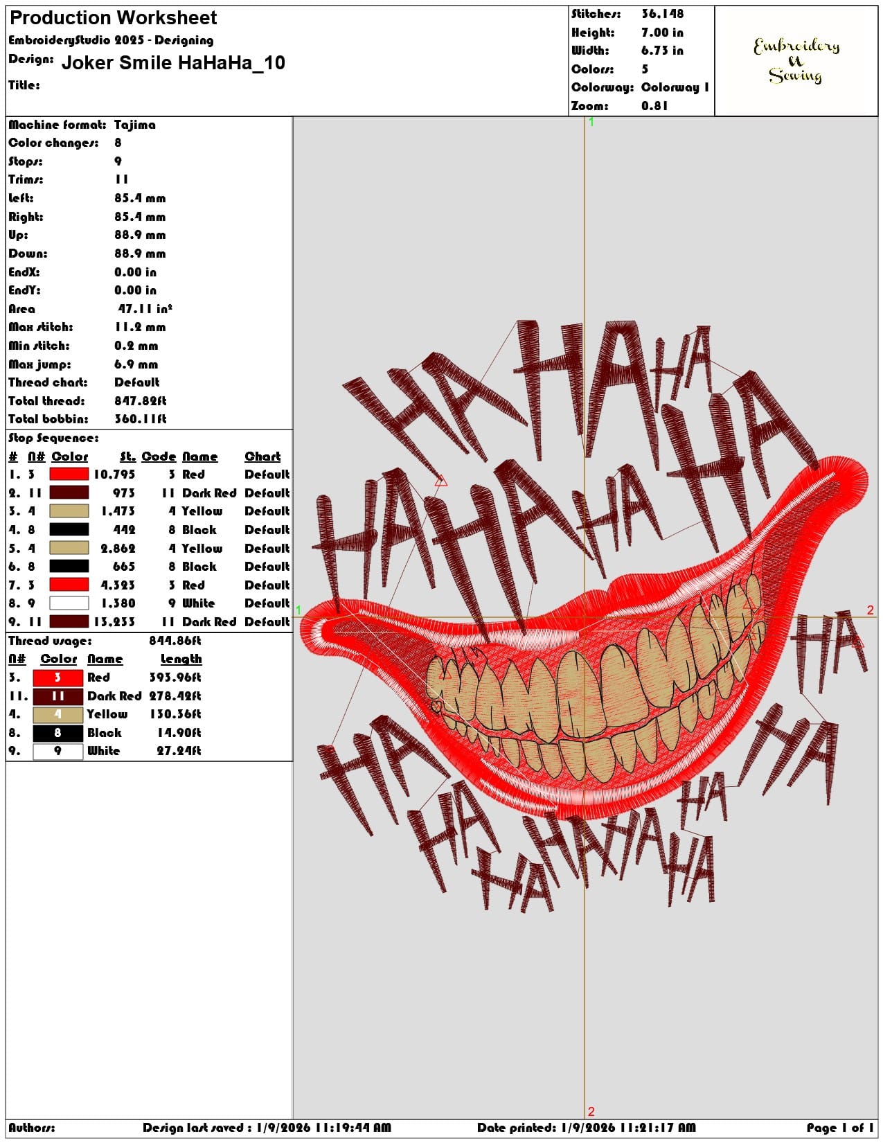 Joker Smile HaHaHa - Elegant embroidery design file - instant download — view 3