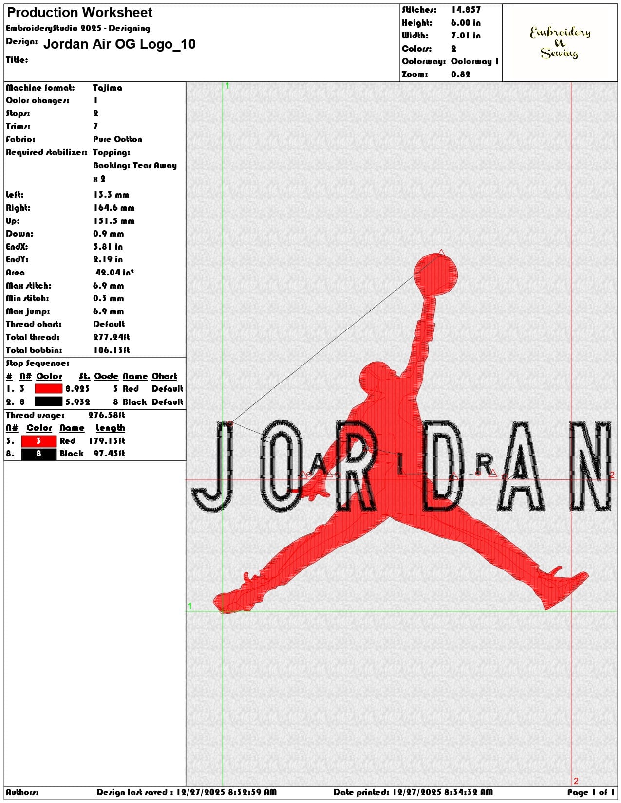 Jordan Air OG Logo - Elegant embroidery design file - instant download — view 3