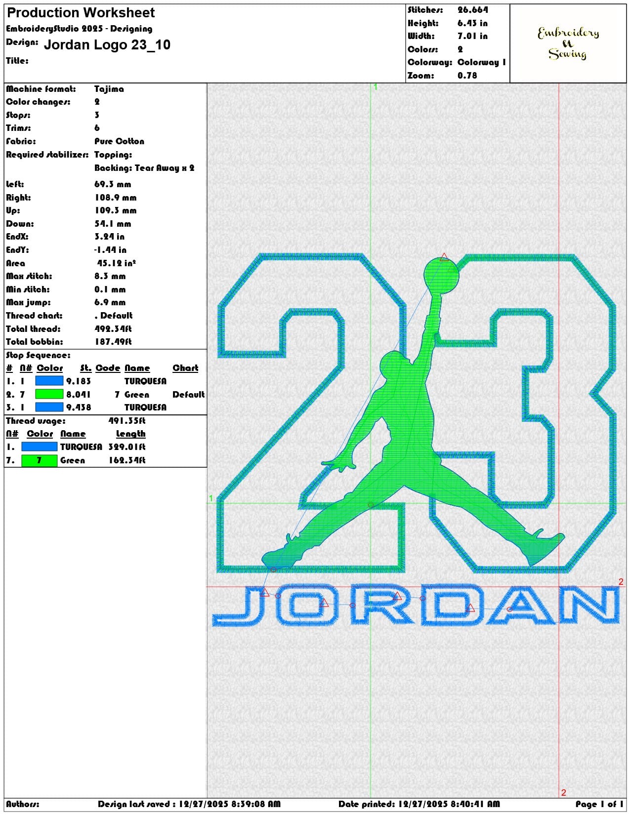 Jordan Logo 23 - Elegant embroidery design file - instant download — view 3