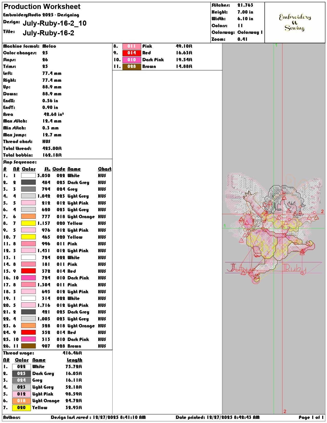 July Ruby 16 2 - Elegant embroidery design file - instant download — view 3