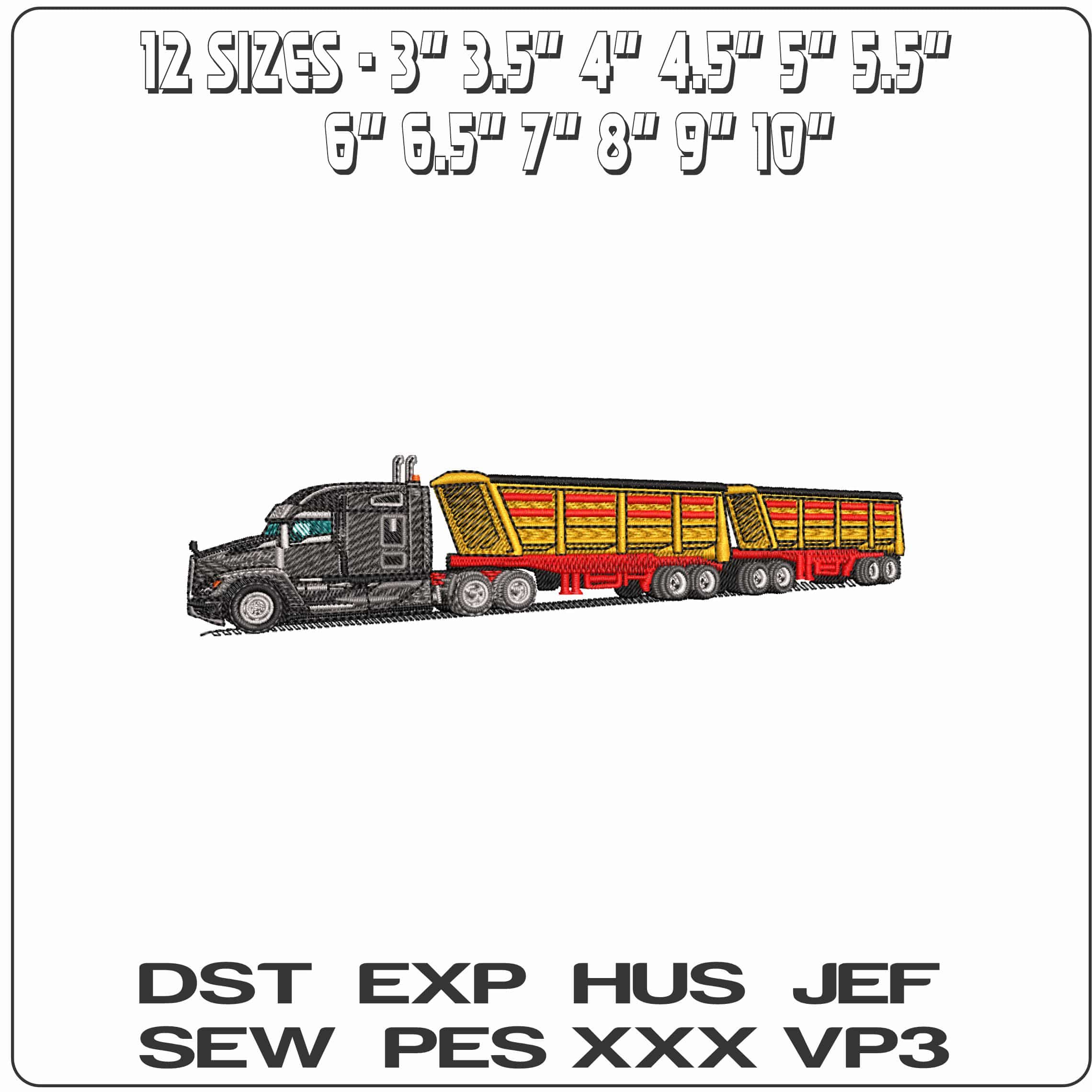 Kenwood Black truck Double trailer - Elegant embroidery design file - instant download — view 2
