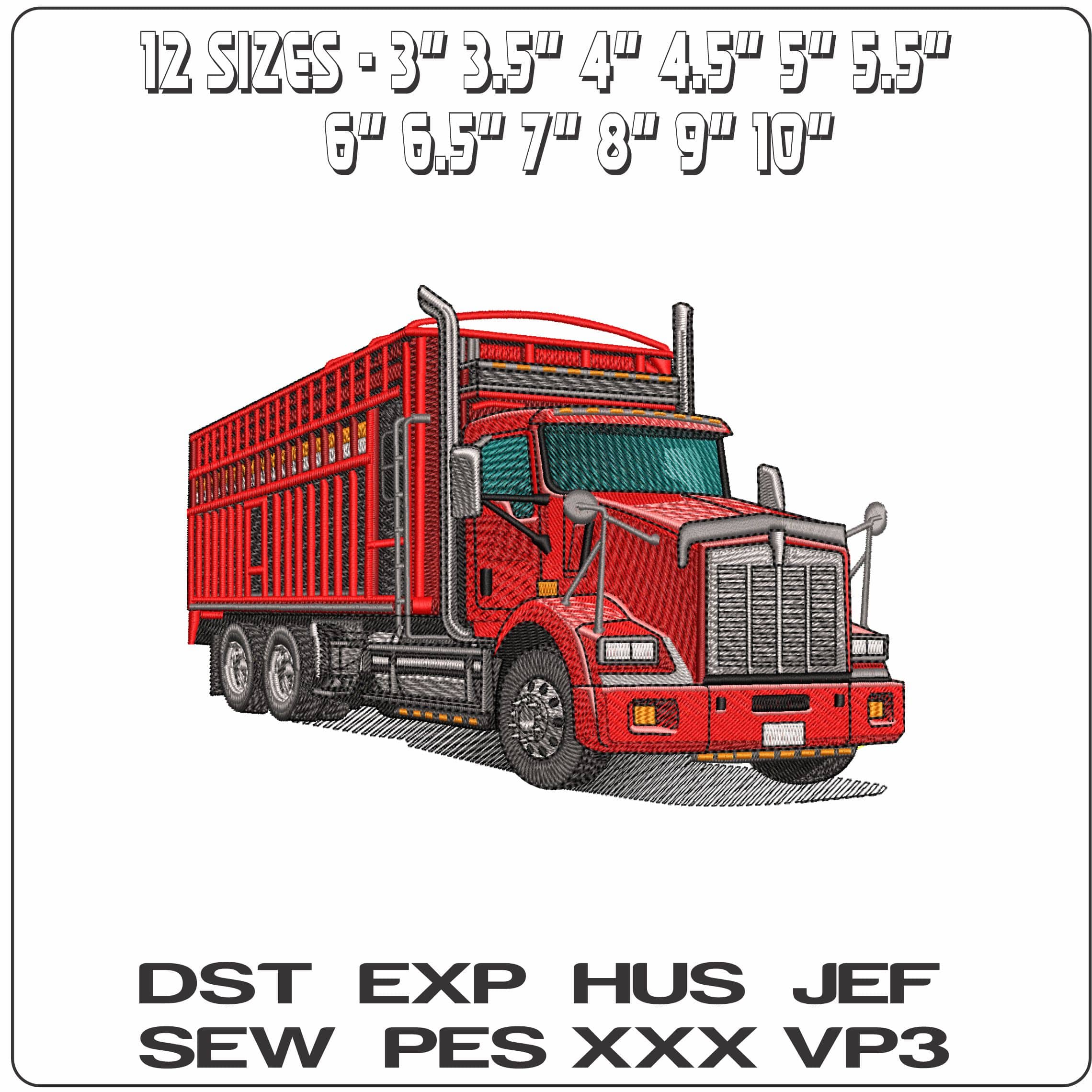 Kenworth Cattle Truck - Elegant embroidery design file - instant download — view 2