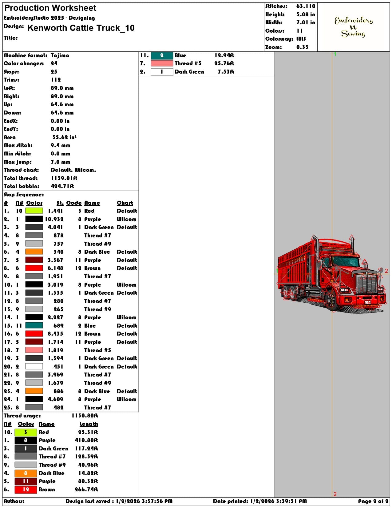 Kenworth Cattle Truck - Elegant embroidery design file - instant download — view 4