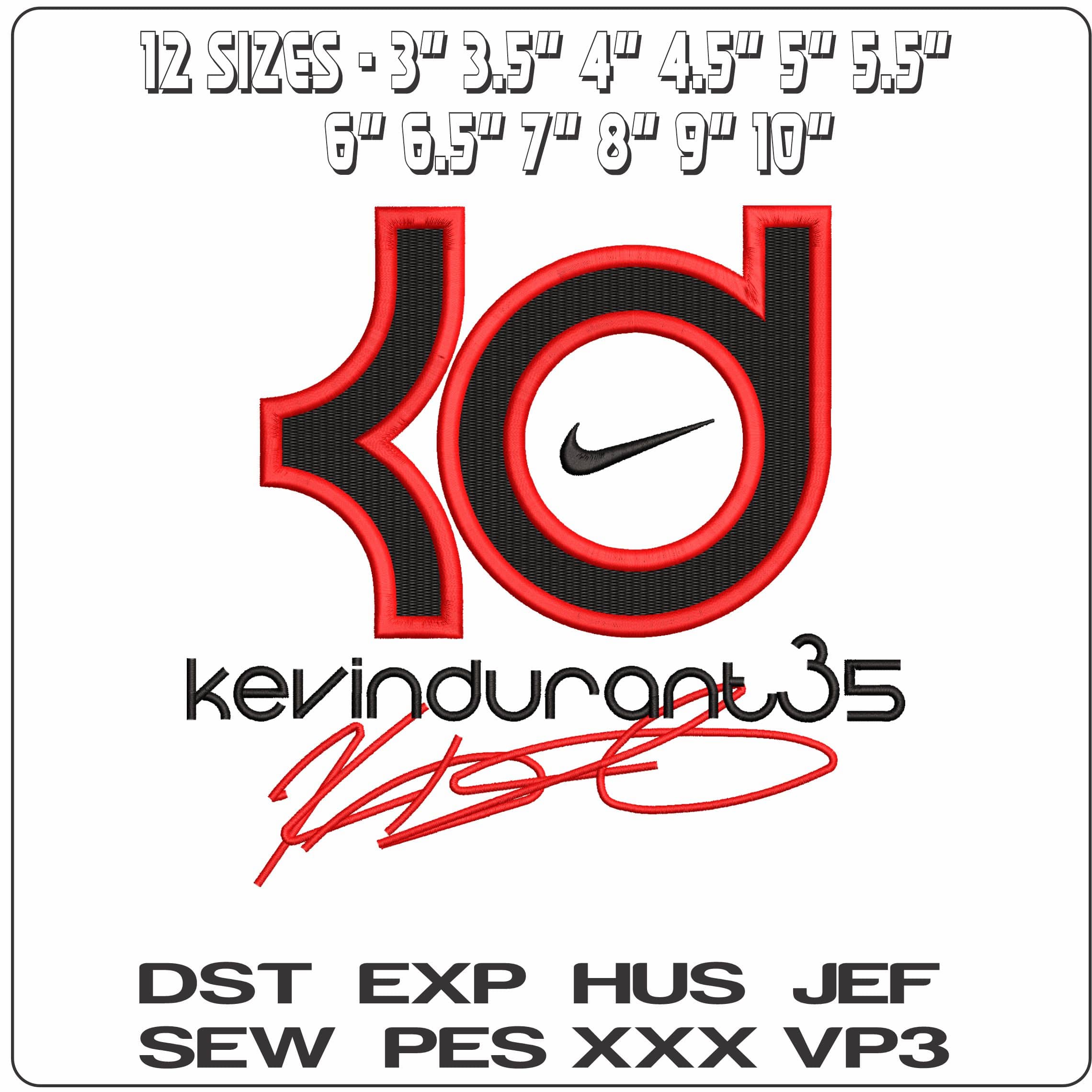 Kevin Durant Filled in Logo Nike - Elegant embroidery design file - instant download — view 2