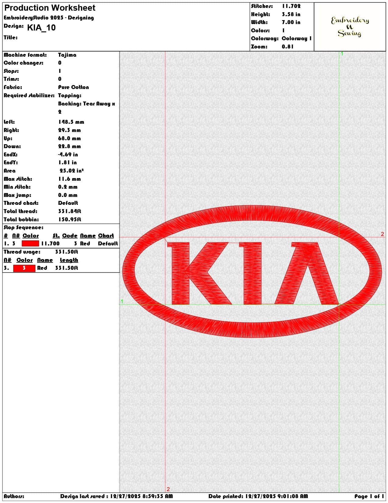 KIA  - Elegant embroidery design file - instant download — view 3