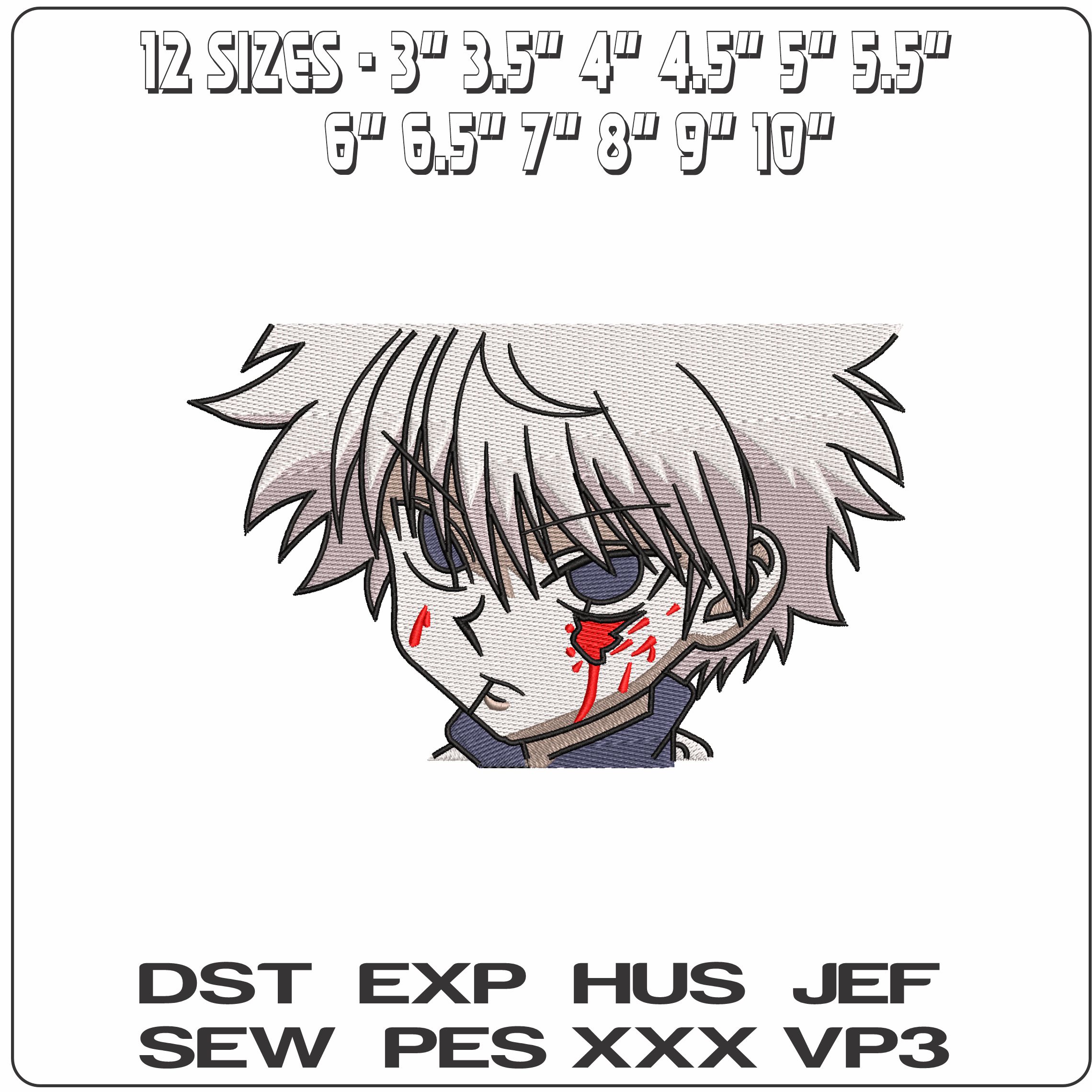 Killua Zoldyck Face Hunter x Hunter Anime  - Elegant embroidery design file - instant download — view 2