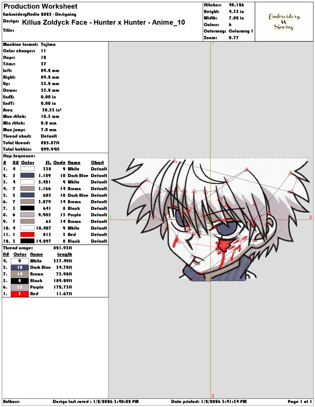 Killua Zoldyck Face Hunter x Hunter Anime  - Elegant embroidery design file - instant download — view 3