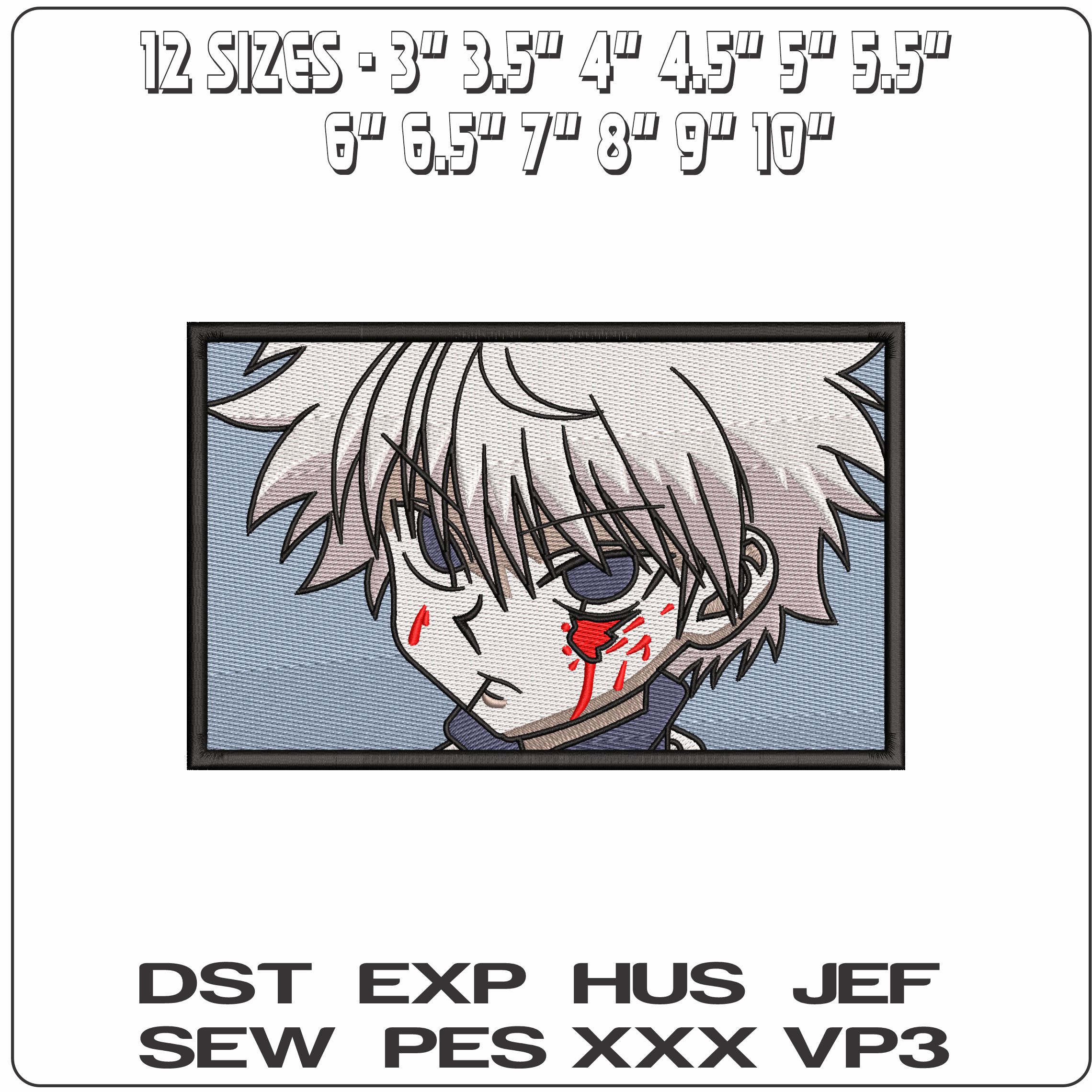 Killua Zoldyck Face in Frame Hunter x Hunter Anime  - Elegant embroidery design file - instant download — view 2