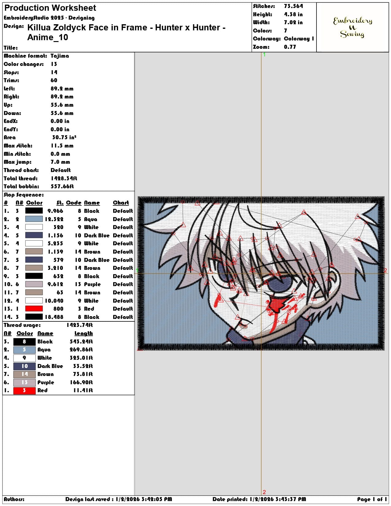 Killua Zoldyck Face in Frame Hunter x Hunter Anime  - Elegant embroidery design file - instant download — view 3