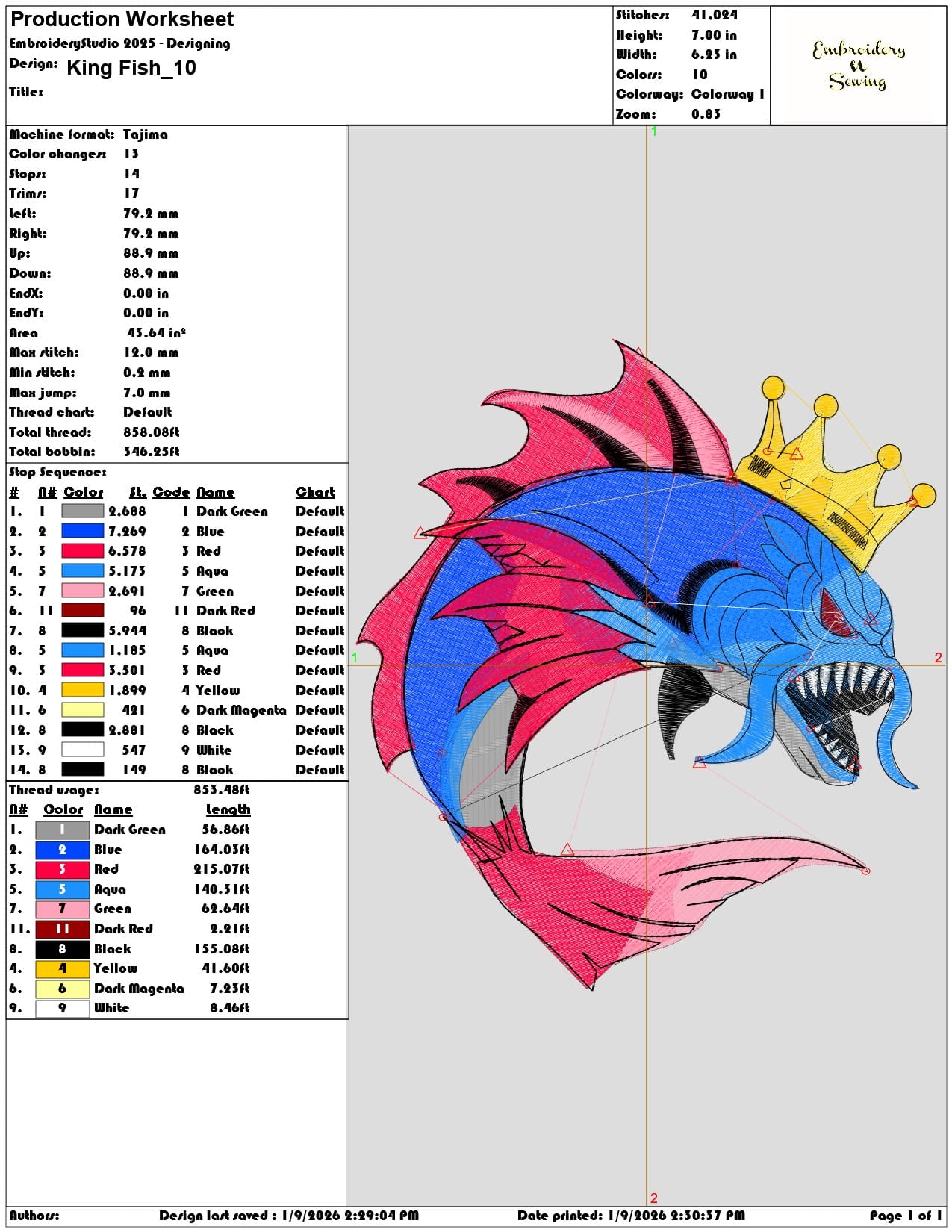 King Fish  - Elegant embroidery design file - instant download — view 3