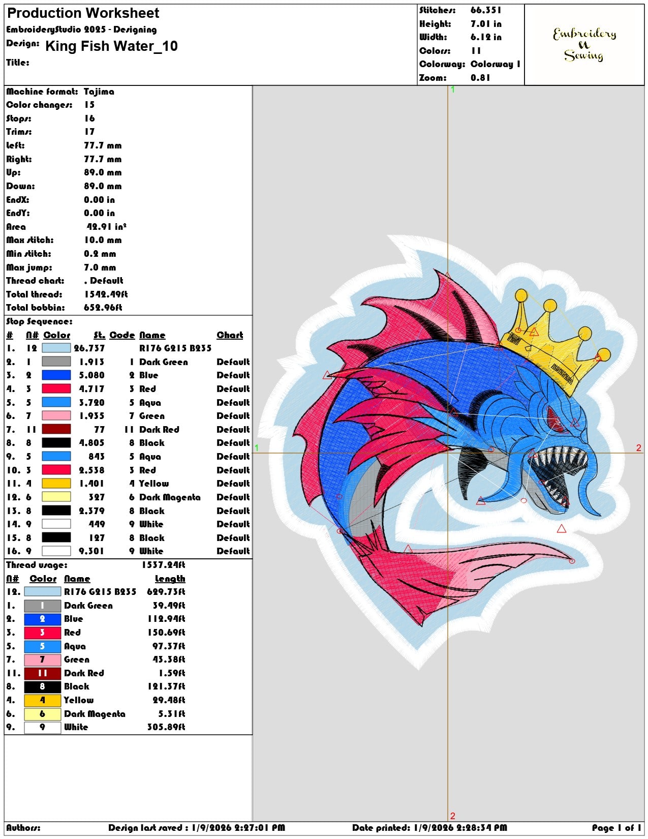 King Fish Water  - Elegant embroidery design file - instant download — view 3