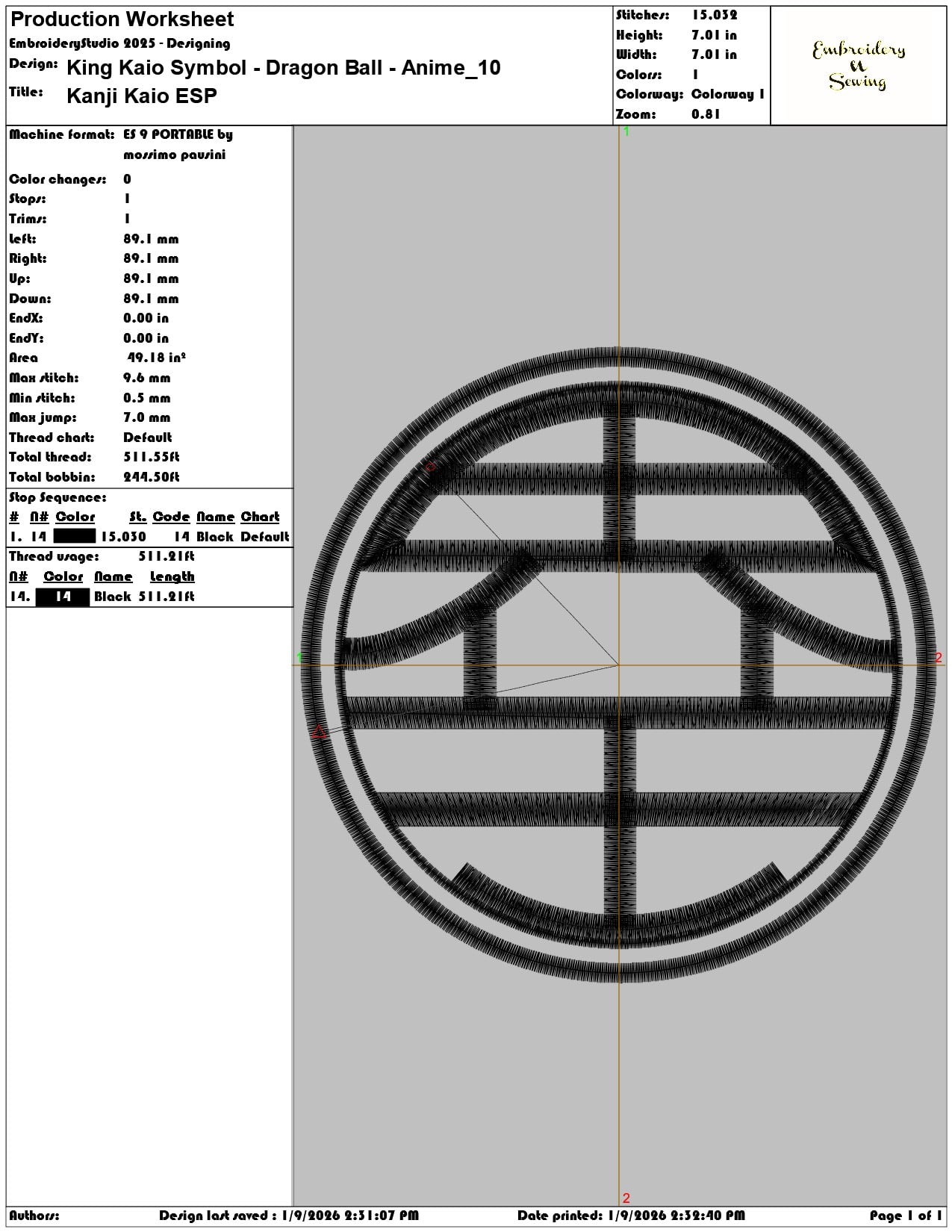 King Kaio Symbol Dragon Ball Anime  - Elegant embroidery design file - instant download — view 3