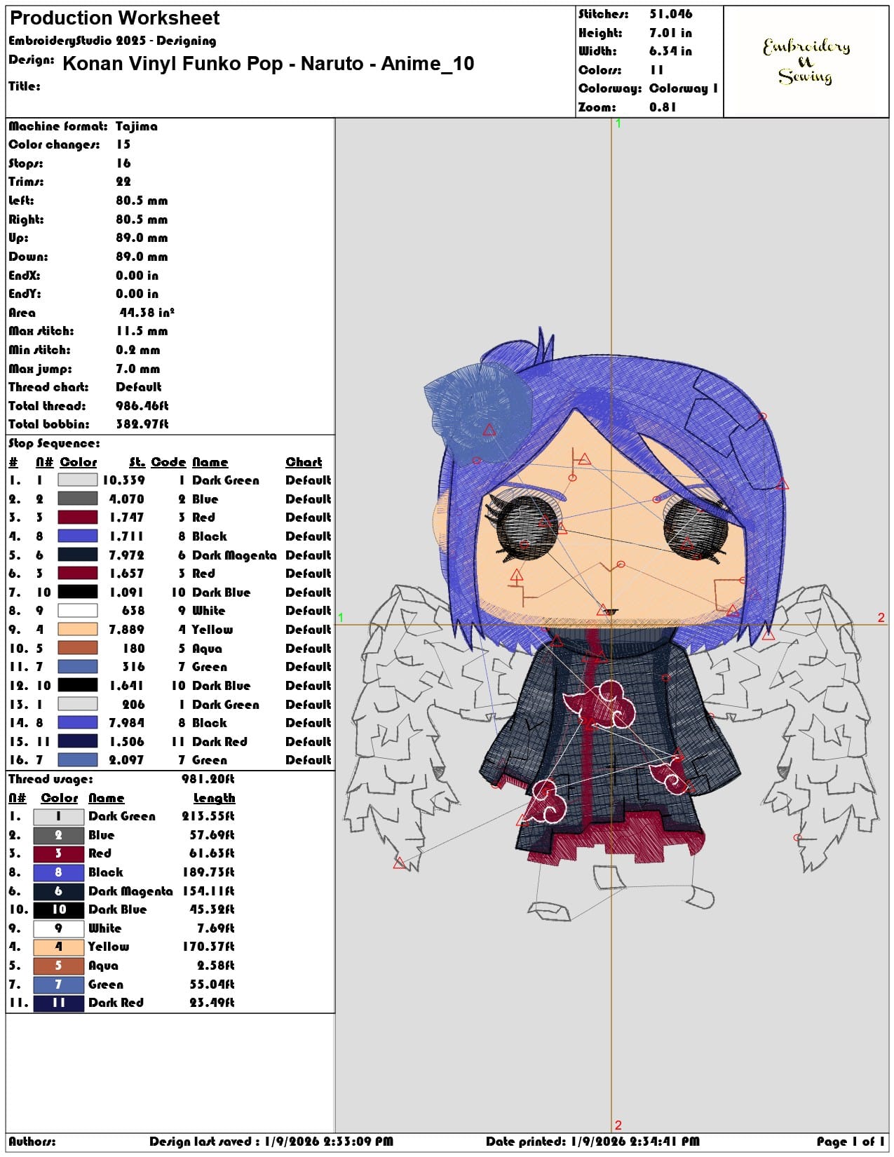 Konan Vinyl Funko Pop Naruto Anime  - Elegant embroidery design file - instant download — view 3
