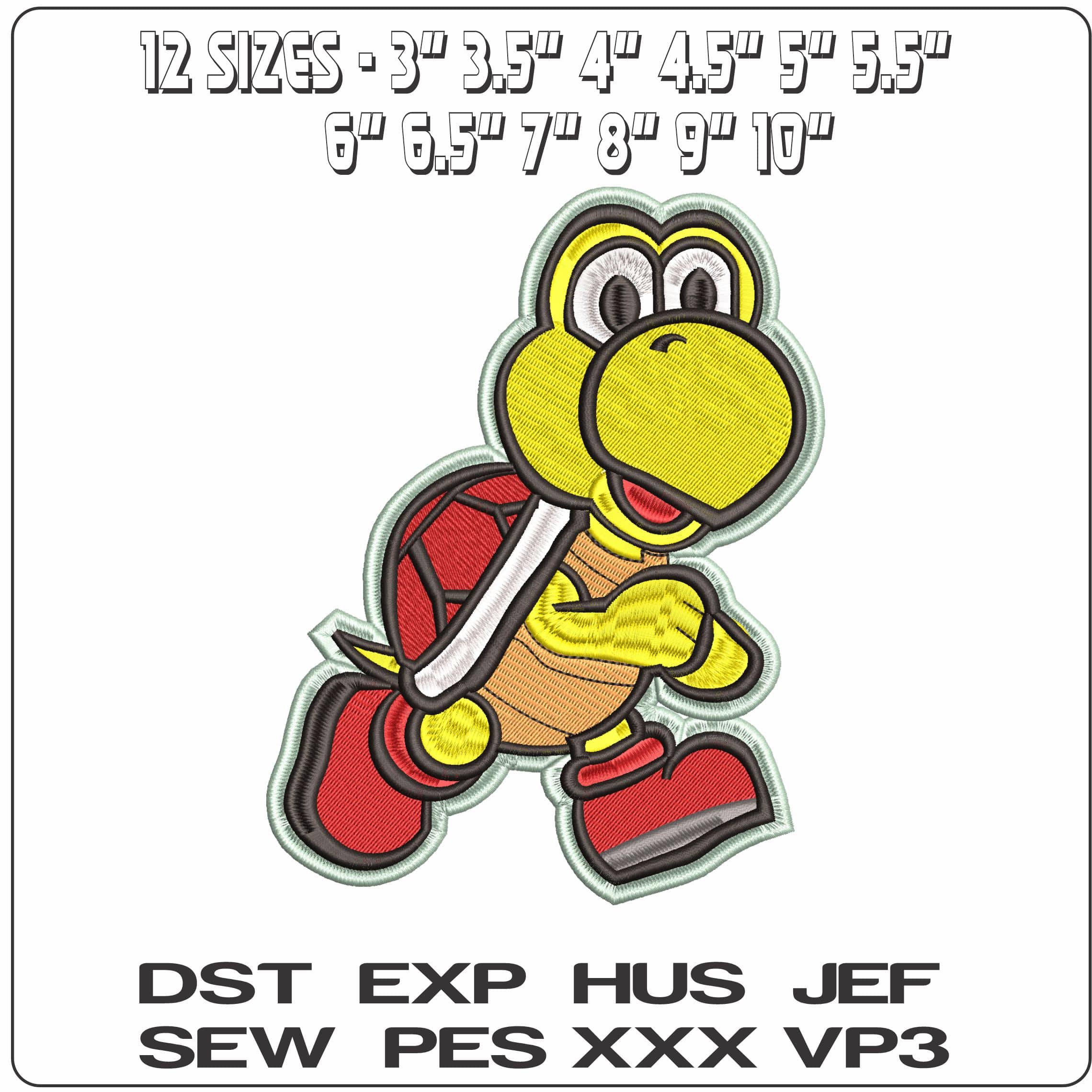 Koopa Troopa Turtle Super Mario Bros  - Elegant embroidery design file - instant download — view 2