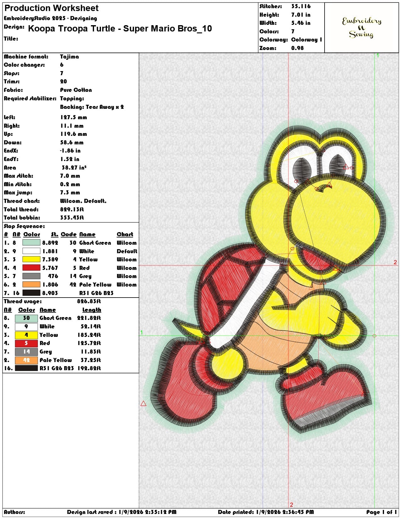 Koopa Troopa Turtle Super Mario Bros  - Elegant embroidery design file - instant download — view 3