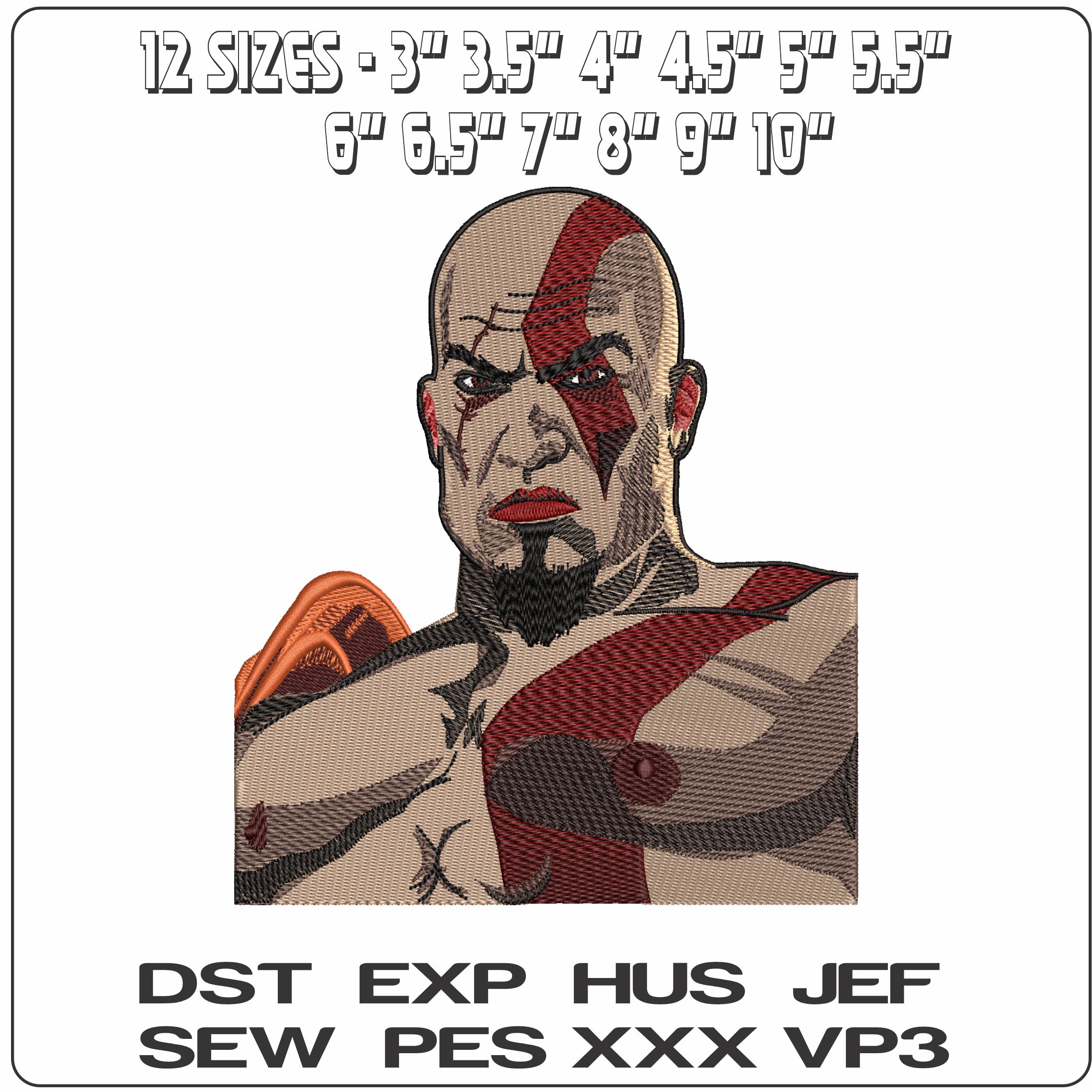 Kratos Gods of War Game  - Elegant embroidery design file - instant download — view 2