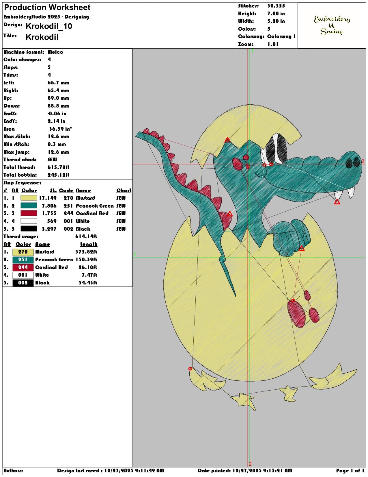 Krokodil  - Elegant embroidery design file - instant download — view 3