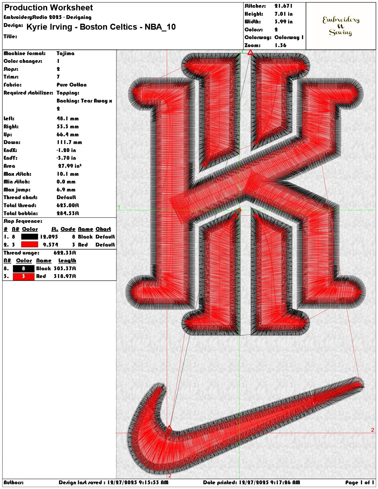 Kyrie Irving Boston Celtics NBA  - Elegant embroidery design file - instant download — view 3