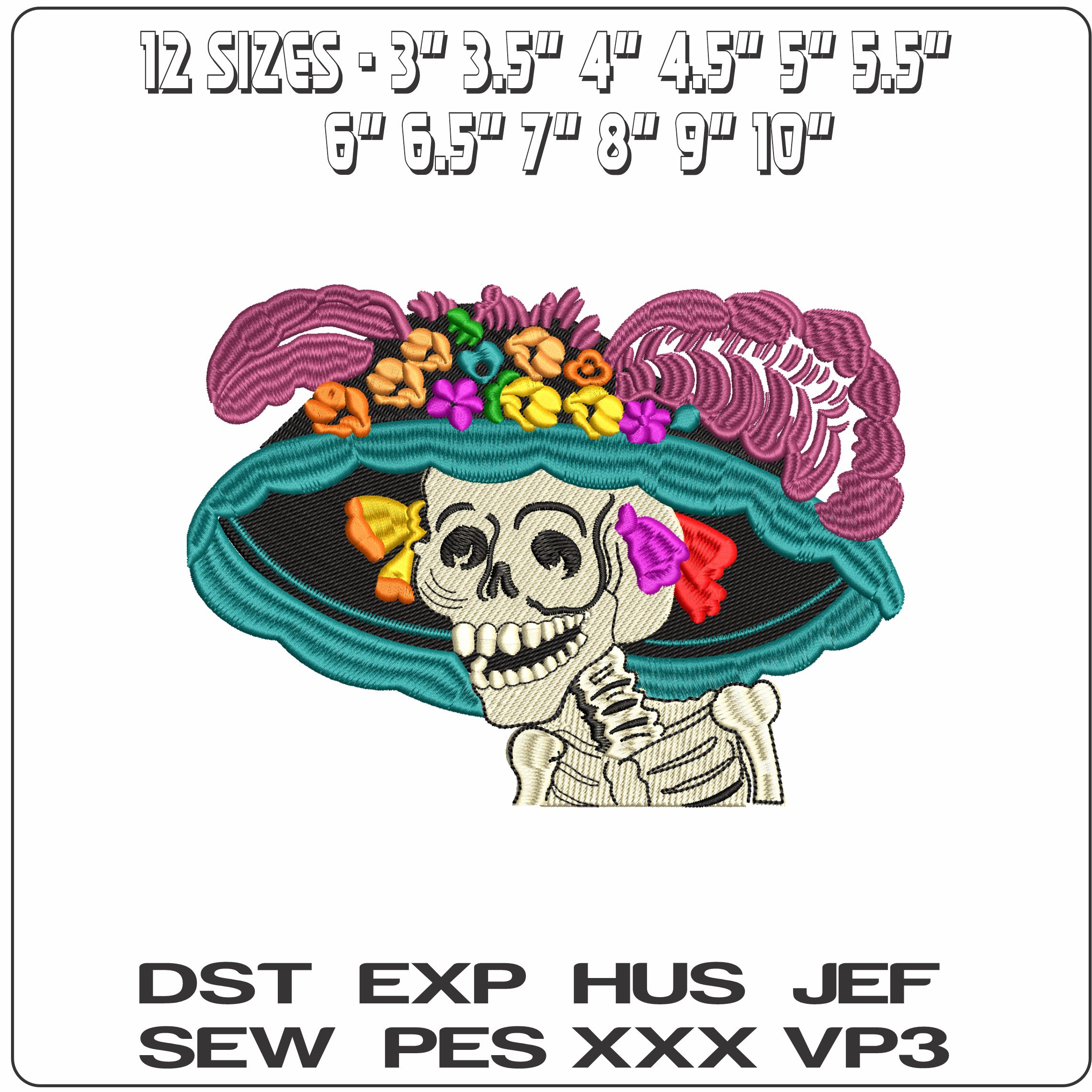 La Catrina Sugar Skull  - Elegant embroidery design file - instant download — view 2