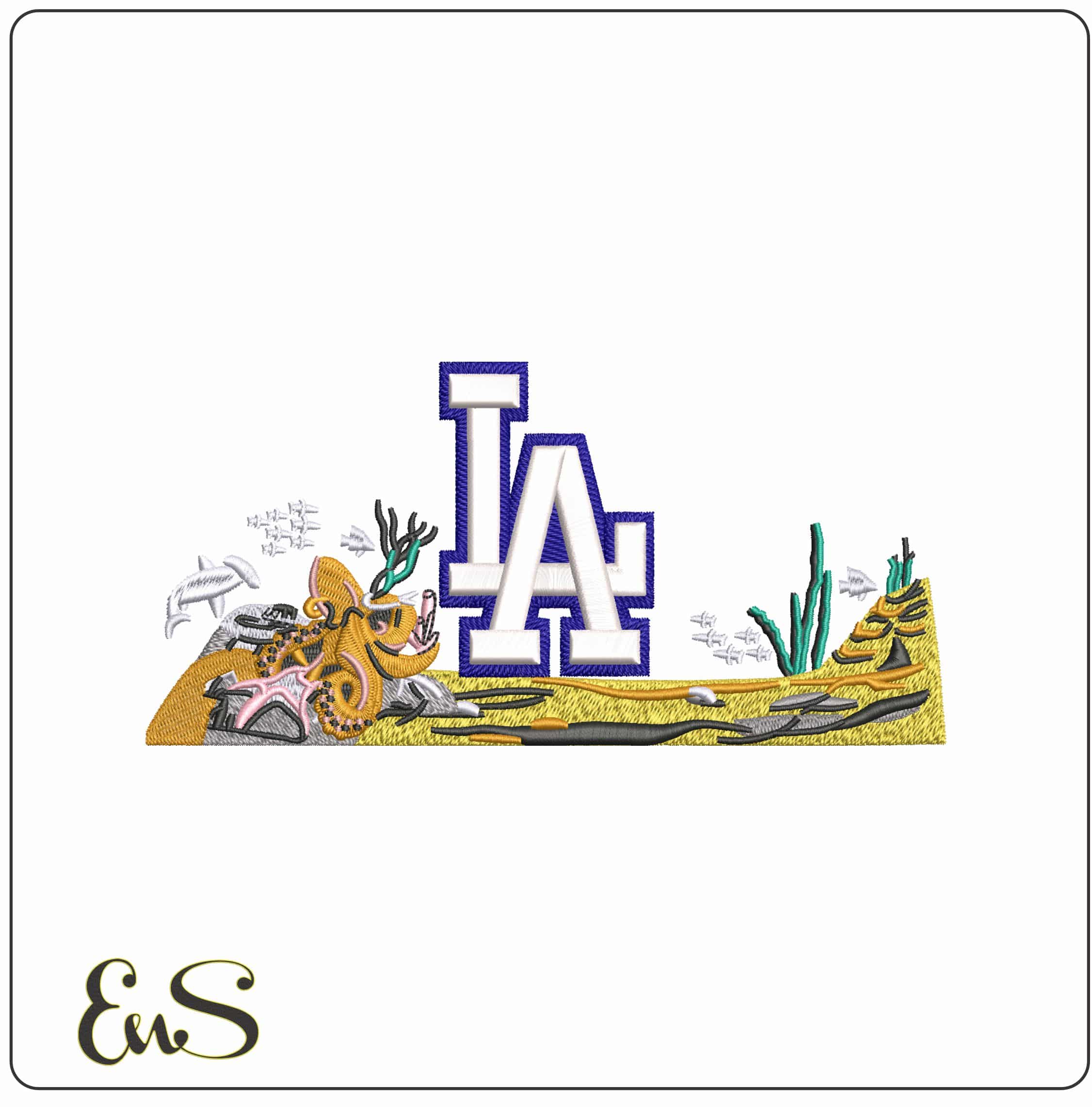 LA Sea Bed with Fish  - Elegant embroidery design file - instant download