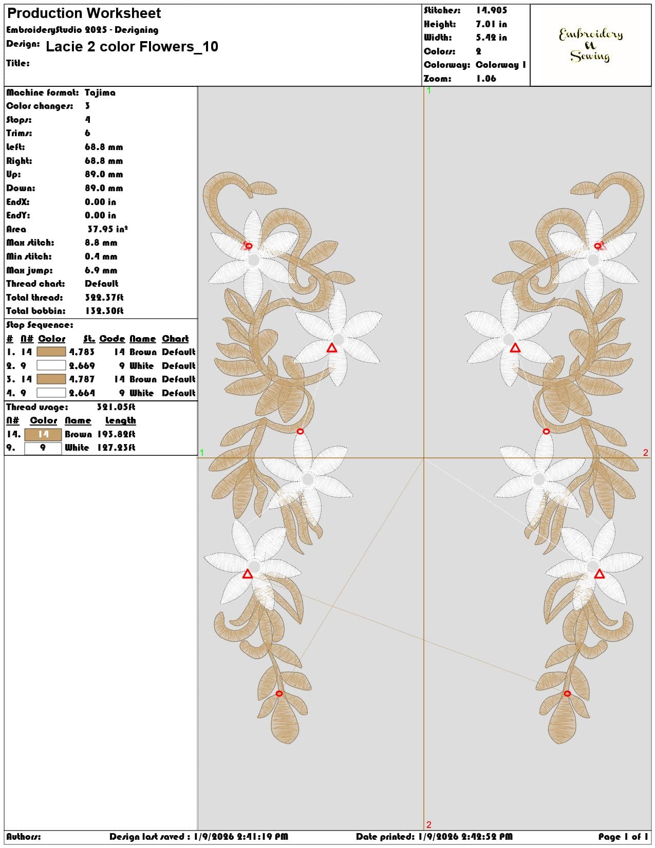 Lacie 2 color Flowers  - Elegant embroidery design file - instant download — view 3