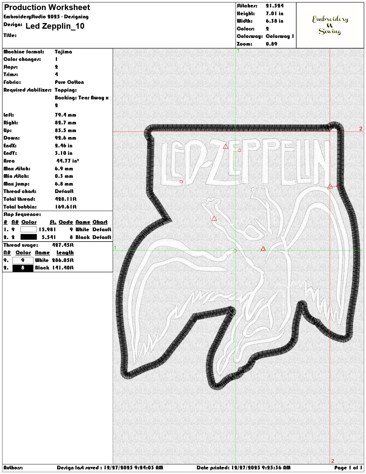 Led Zepplin  - Elegant embroidery design file - instant download — view 3