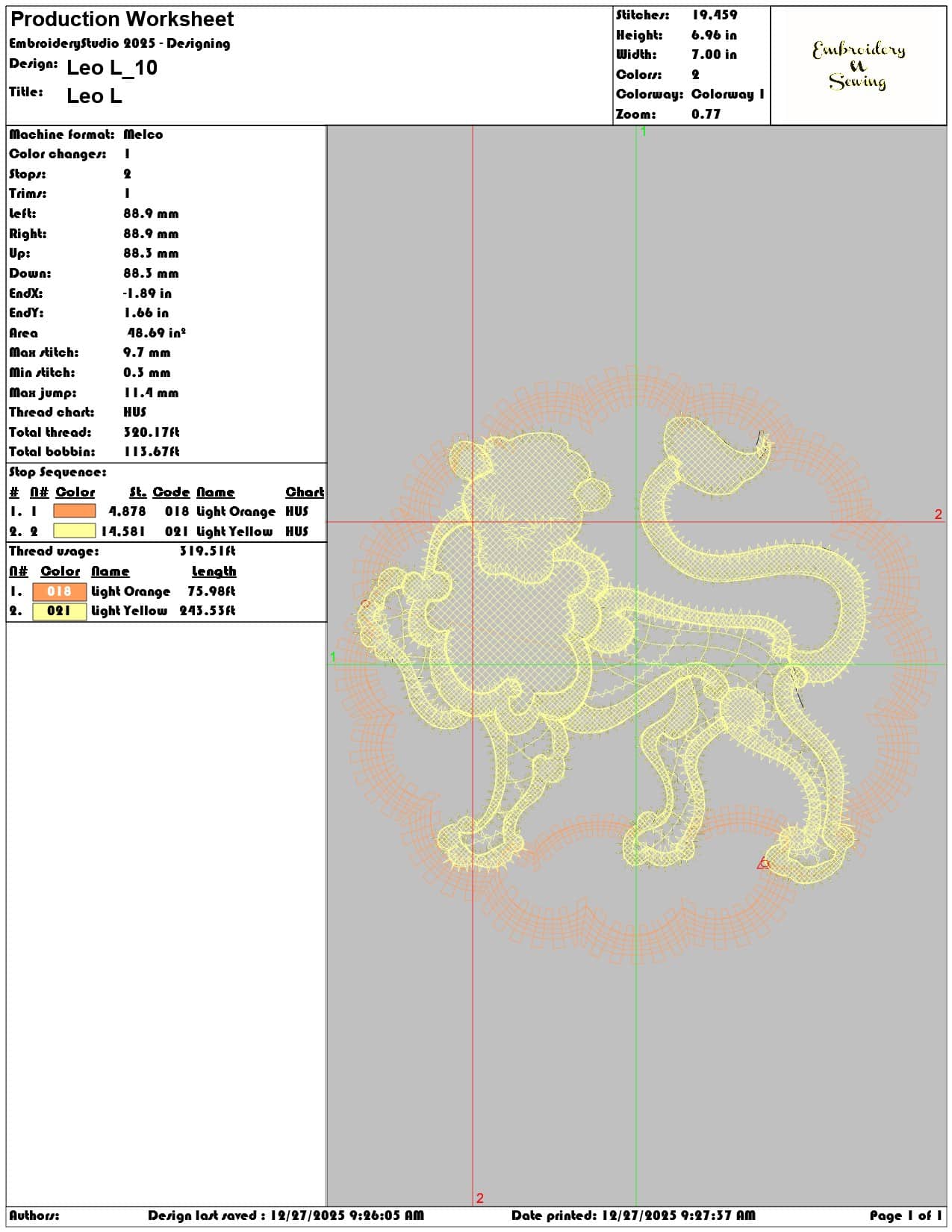 Leo L  - Elegant embroidery design file - instant download — view 3