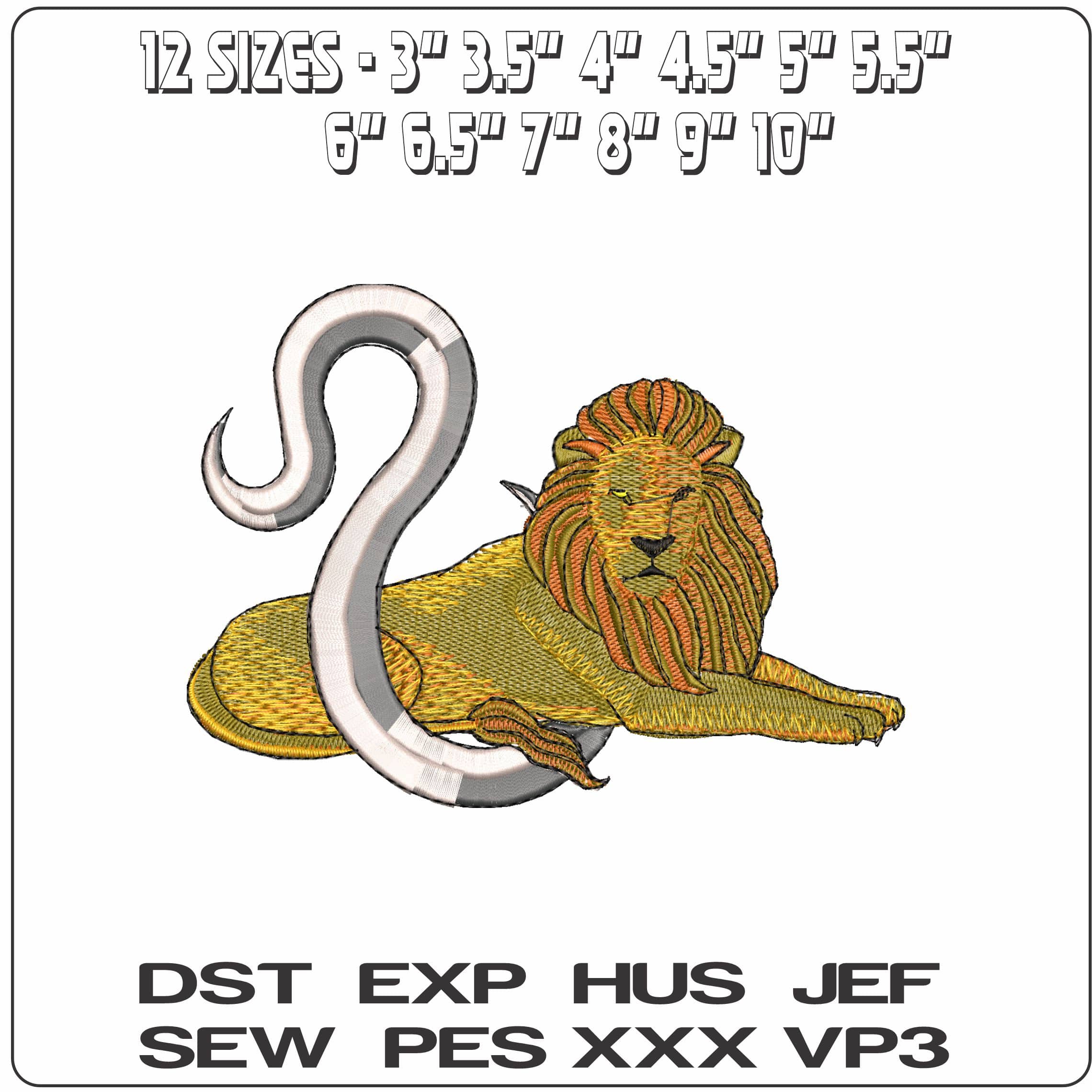 Leo Lion and Symbol Zodiac  - Elegant embroidery design file - instant download — view 2