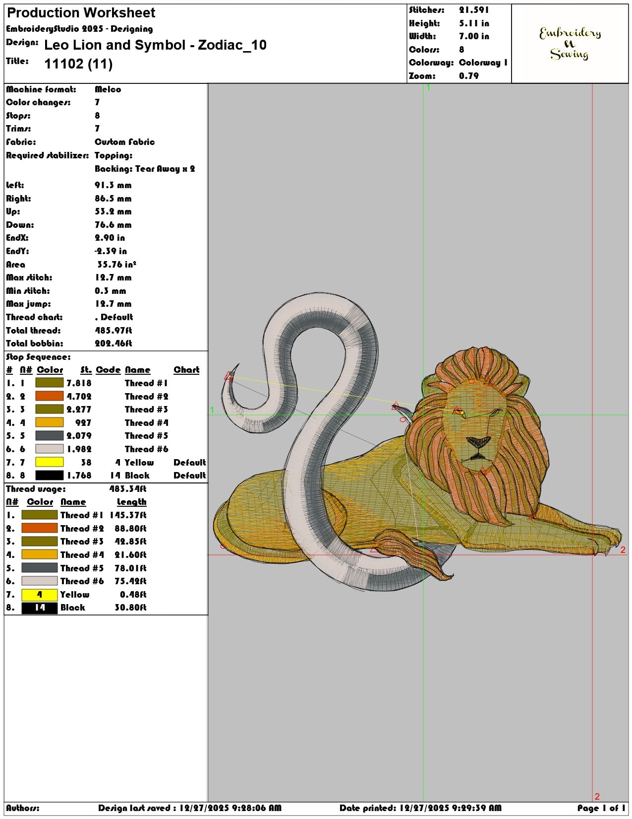 Leo Lion and Symbol Zodiac  - Elegant embroidery design file - instant download — view 3