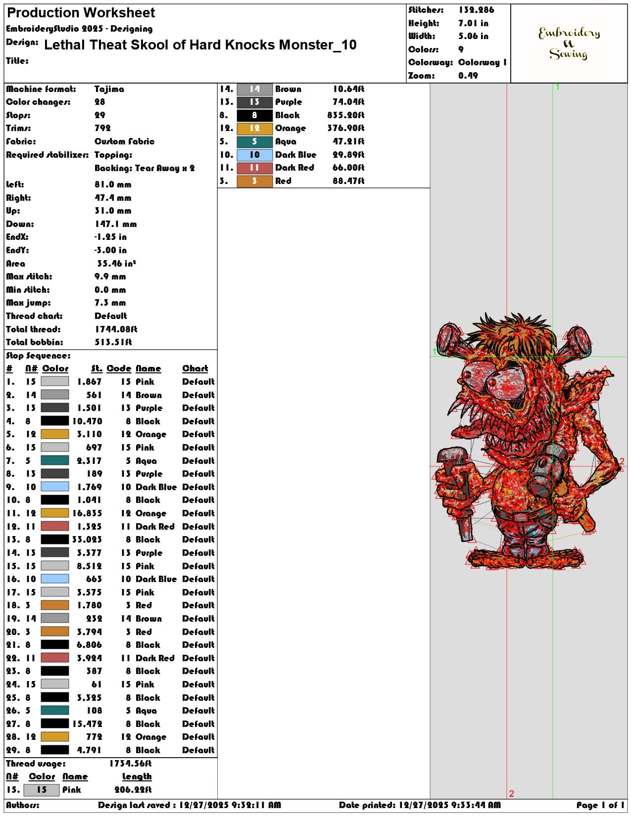 Lethal Theat Skool of Hard Knocks Monster  - Elegant embroidery design file - instant download — view 3