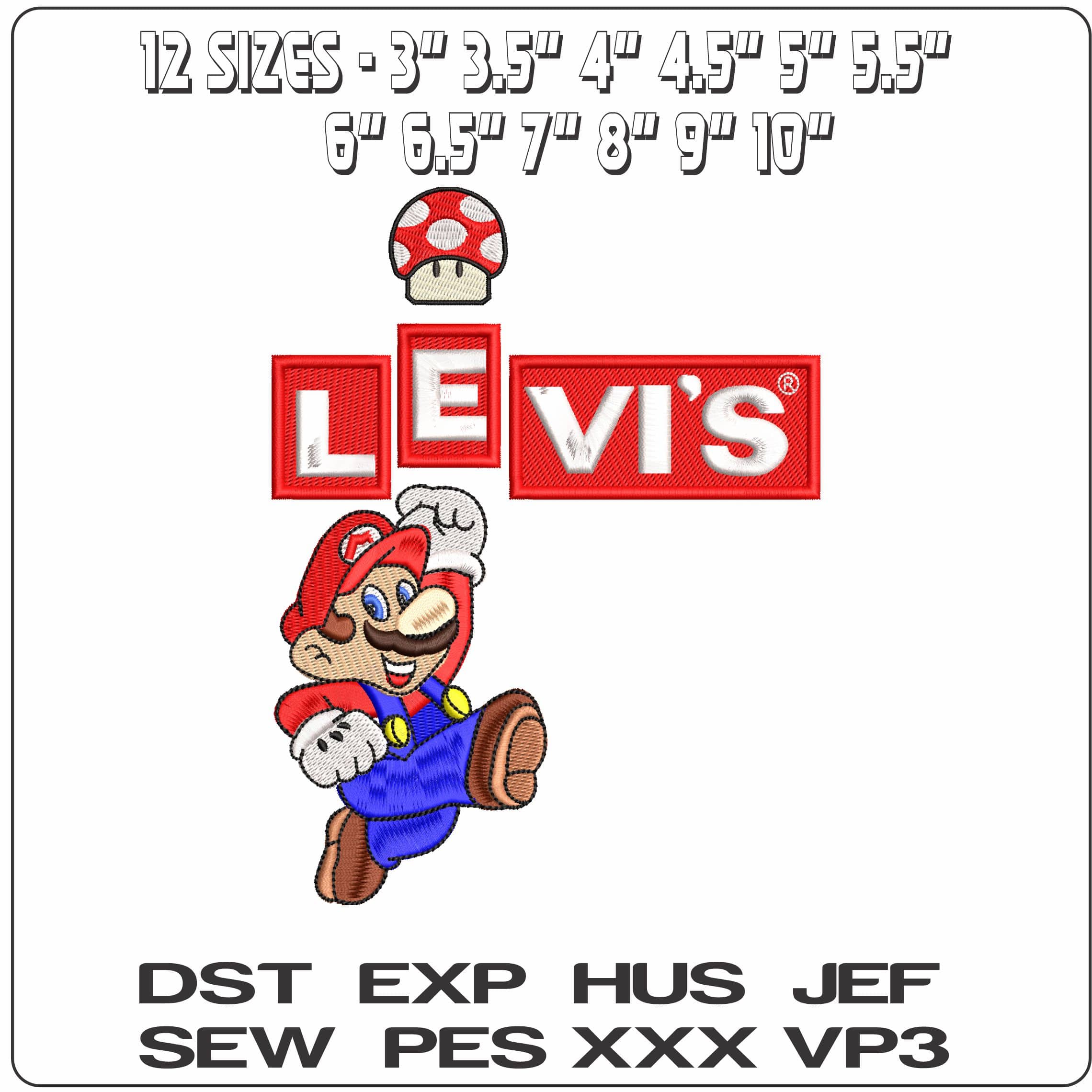 Levi Mario Bro Power Up  - Elegant embroidery design file - instant download — view 2