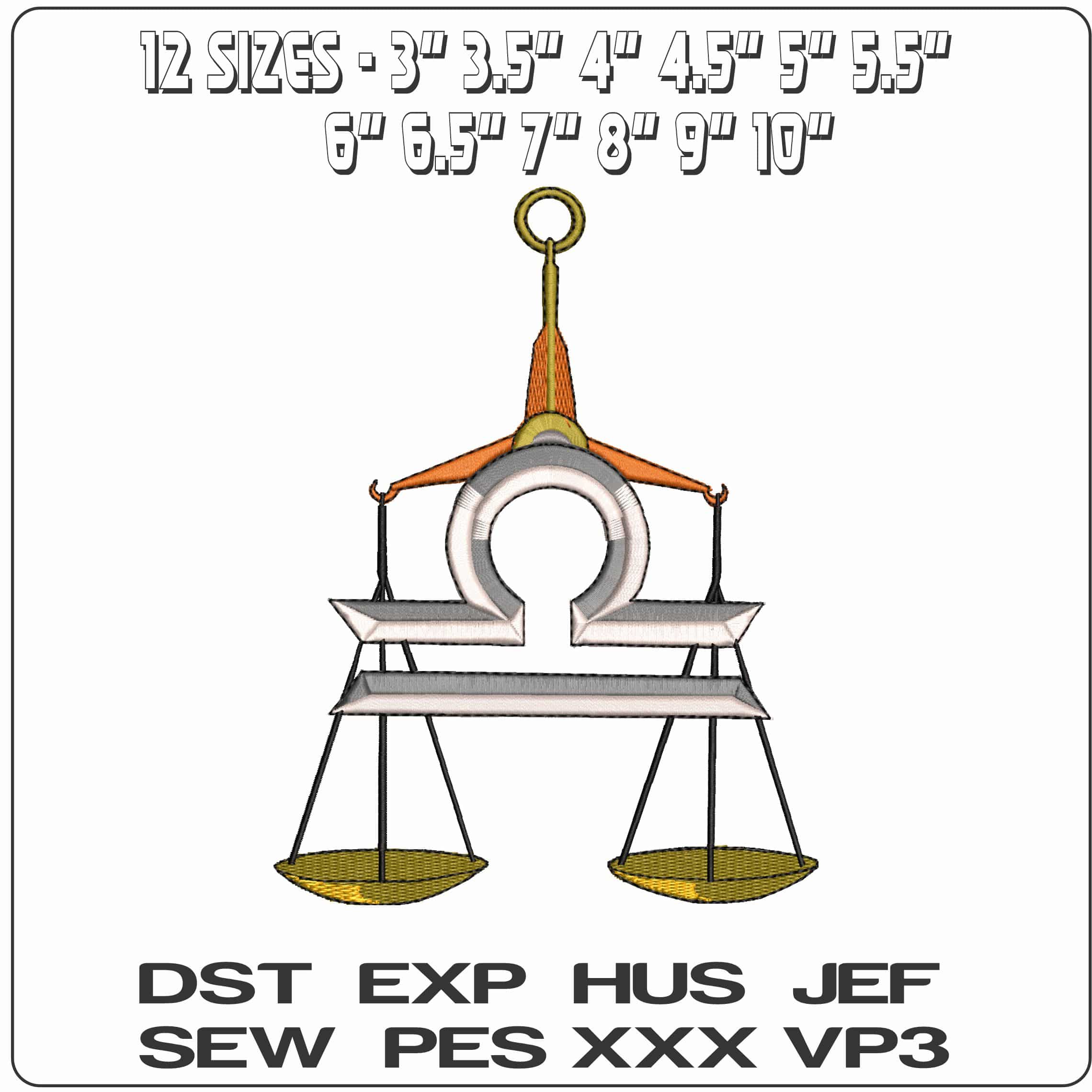 Libra Scales and Symbol Zodiac  - Elegant embroidery design file - instant download — view 2