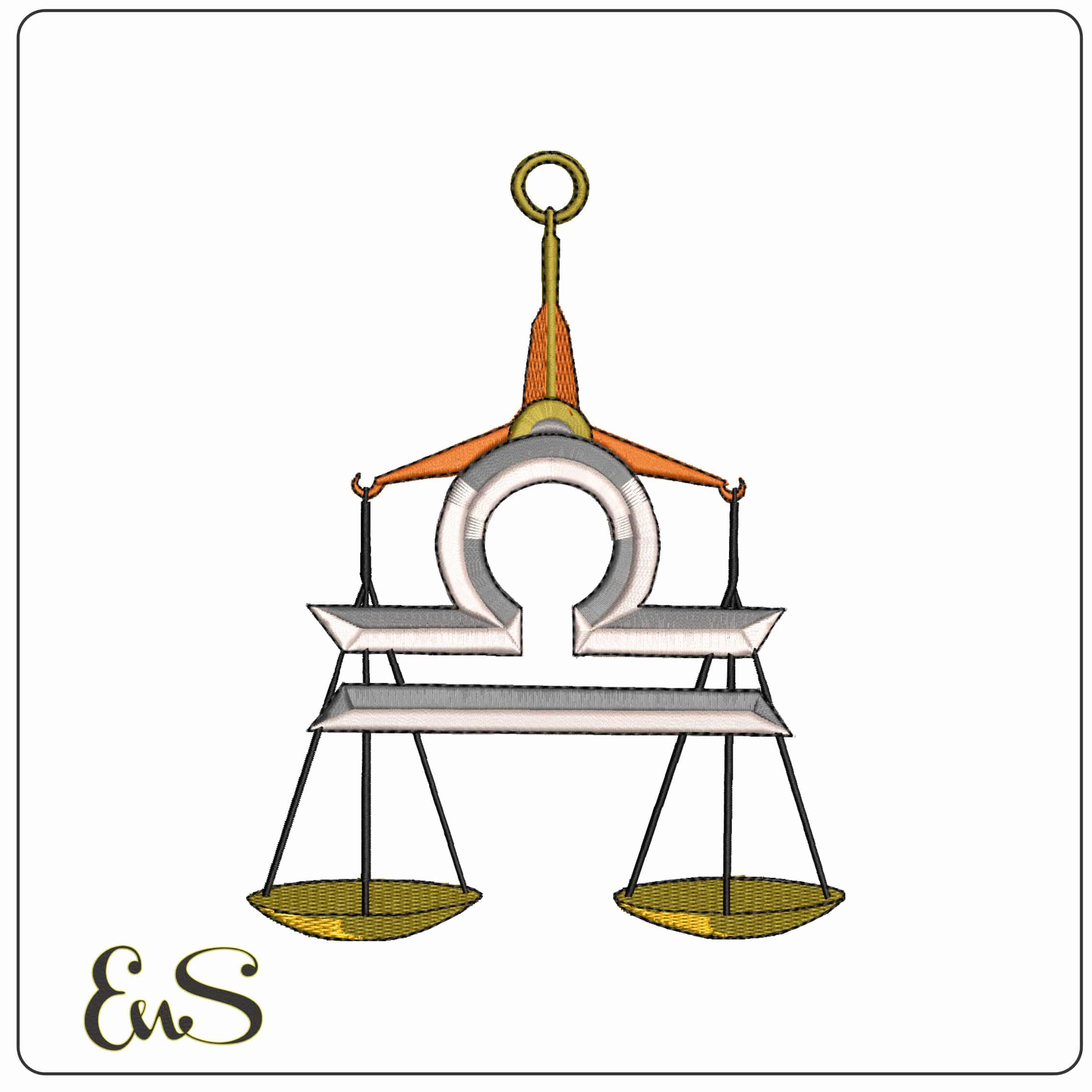 Libra Scales and Symbol Zodiac  - Elegant embroidery design file - instant download