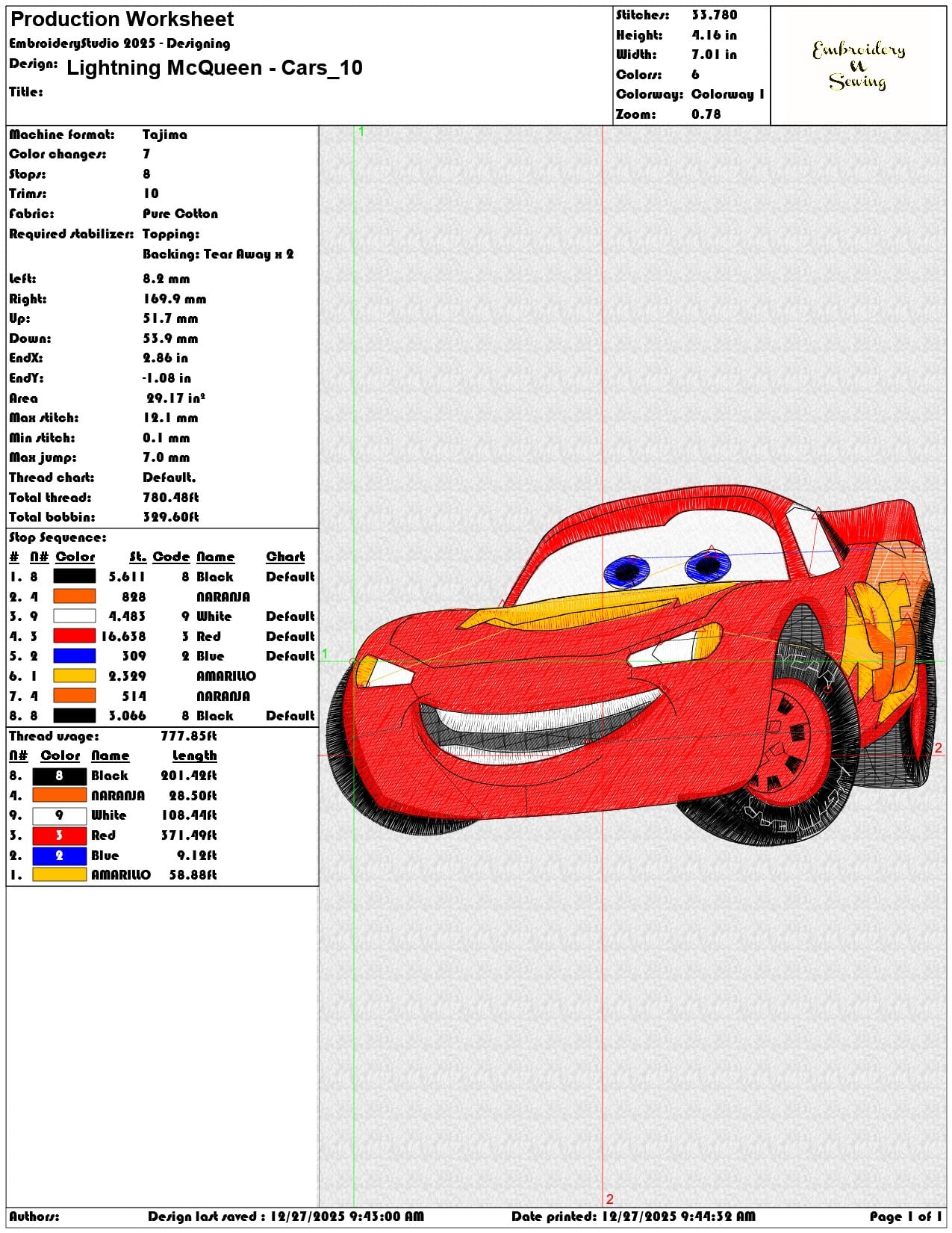 Lightning McQueen Cars  - Elegant embroidery design file - instant download — view 3